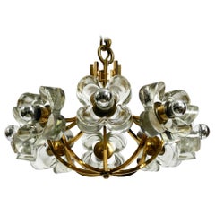 Imposing Mid-Century Modern Brass Glass Chandelier from Sische