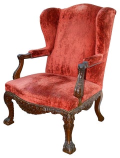 Imposing Pair 18th Century Georgian Style Gainsborough Wing Arm Chairs