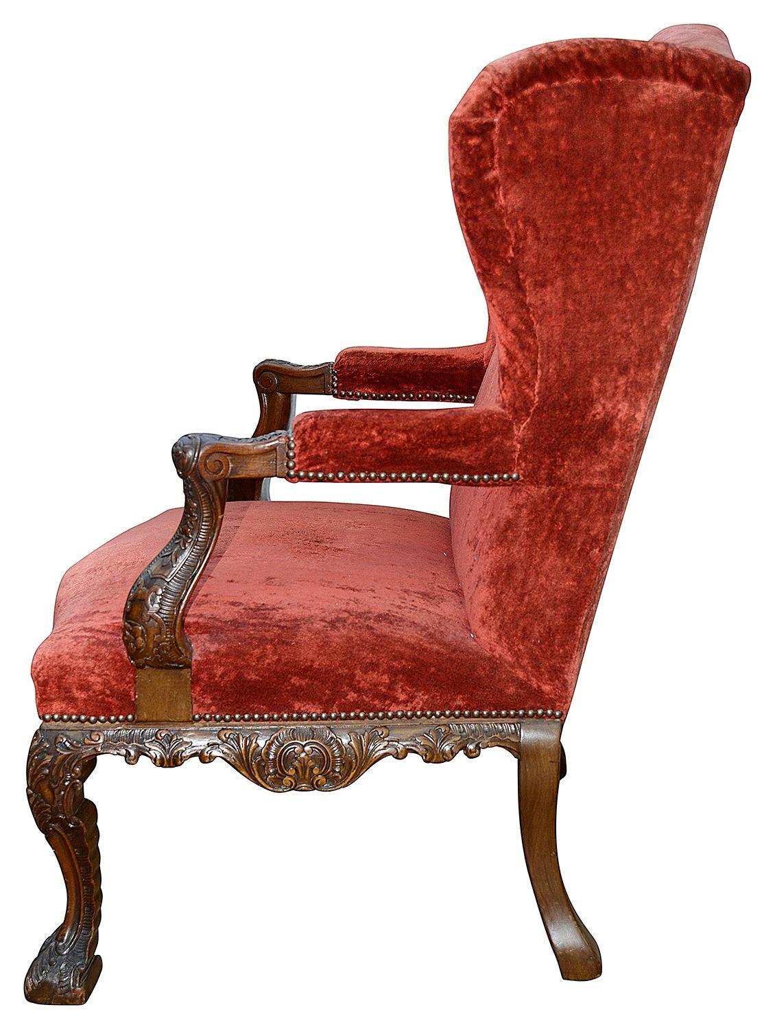 English Imposing Pair 18th Century Georgian Style Gainsborough Wing Arm Chairs For Sale