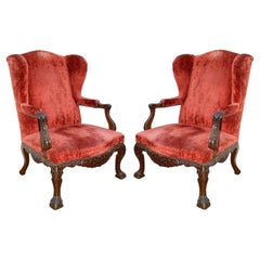 Antique Imposing Pair 18th Century Georgian Style Gainsborough Wing Arm Chairs
