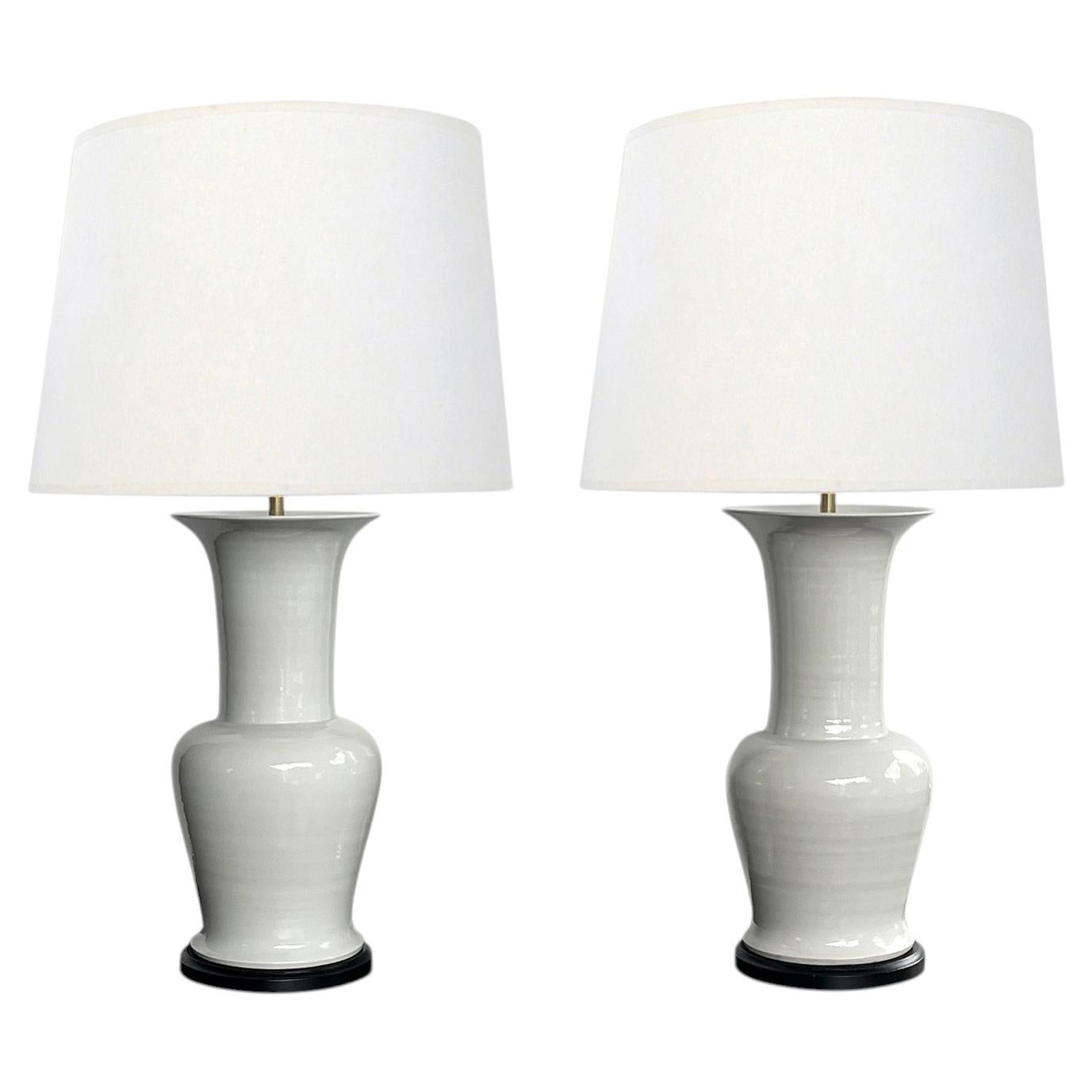 Imposing Pair Chinese Off-white Glazed Ceramic Baluster Form Lamps For Sale