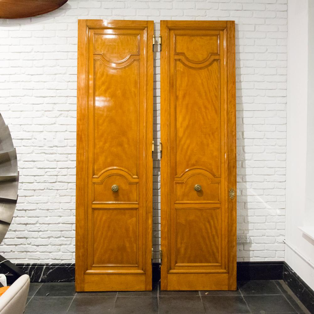 Imposing Pair of Carved Satin Wood Doors For Sale 3