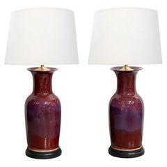 Imposing Pair of Chinese Oxblood Glazed Porcelain Lamps