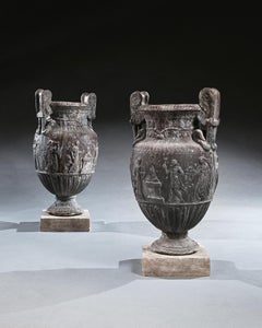 Imposing Pair of French Ornamental Lead Vases Based on the Sosibios Vase Early 2