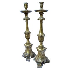 Imposing Pair of Italian Giltwood Altar Candlesticks – 19th Century