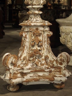 Imposing Pair of Parcel Paint 17th Century Italian Wooden Floor Torcheres (7 ft)