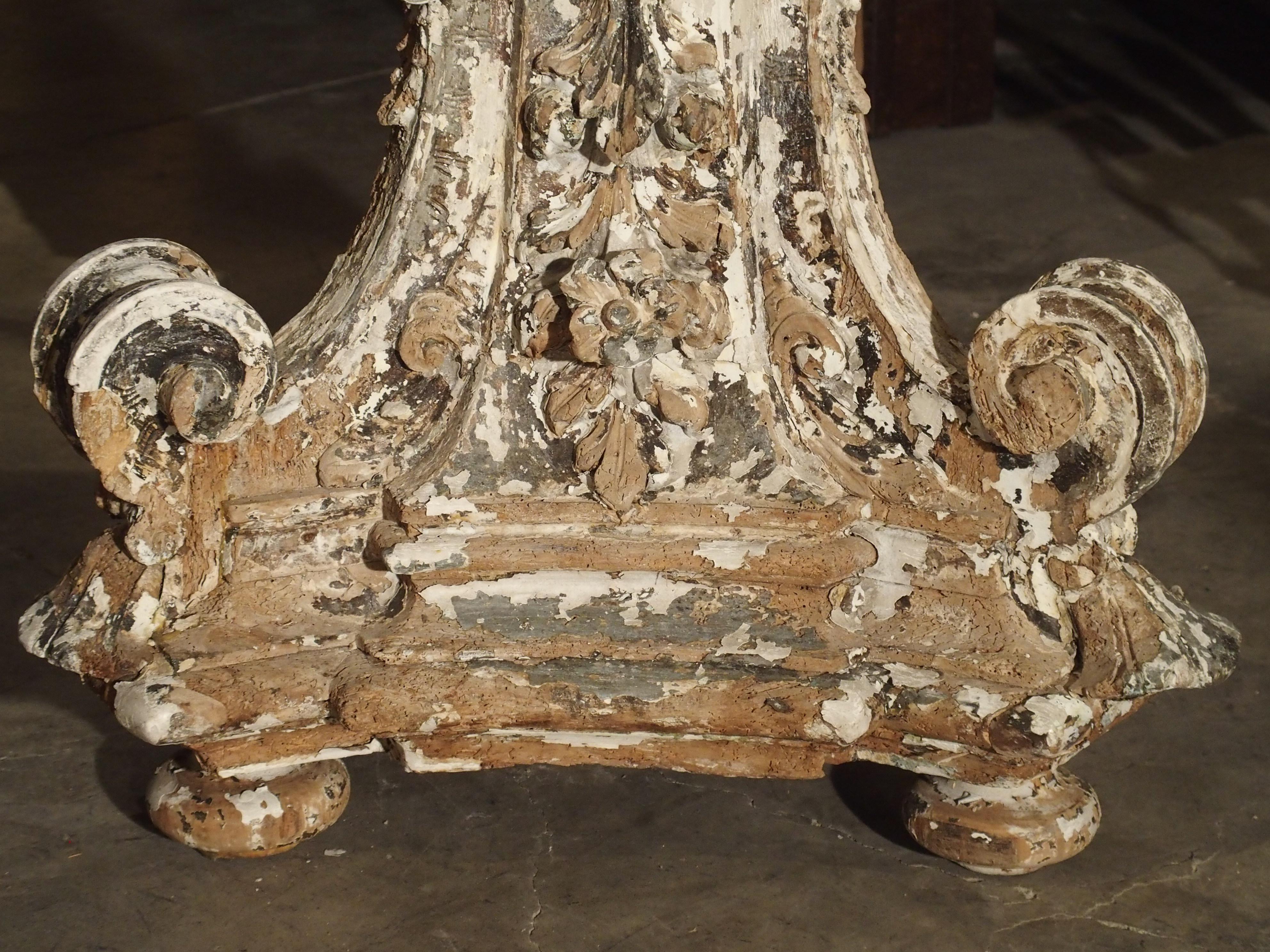 Imposing Pair of Parcel Paint 17th Century Italian Wooden Floor Torcheres (7 ft) 3