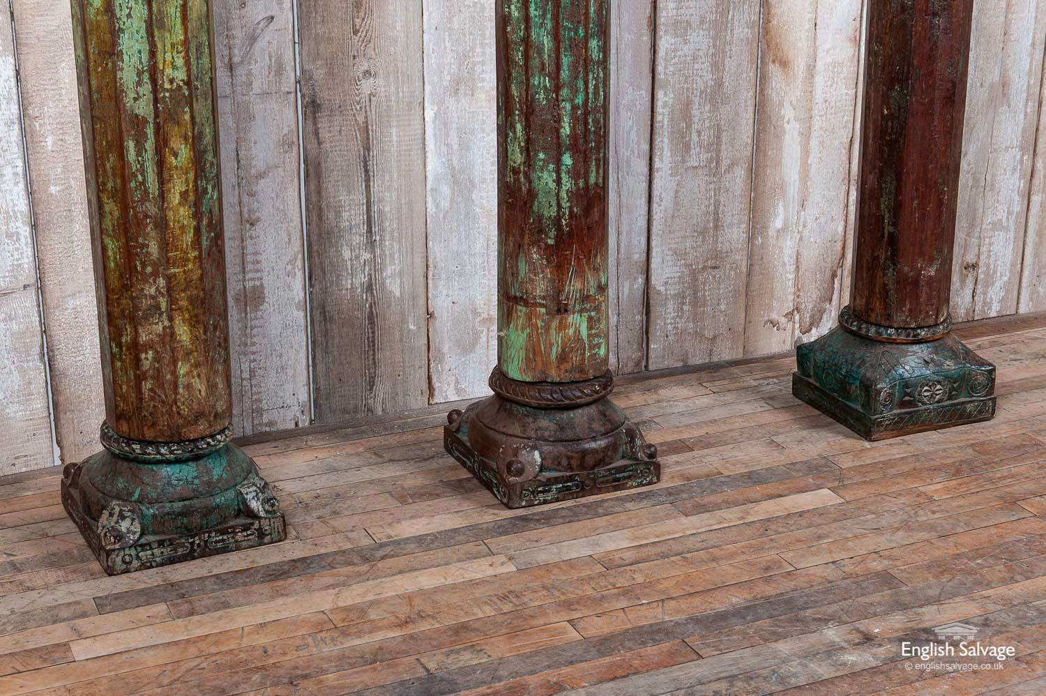 Asian Imposing Reclaimed Teak Pillars with Capitals, 20th Century For Sale