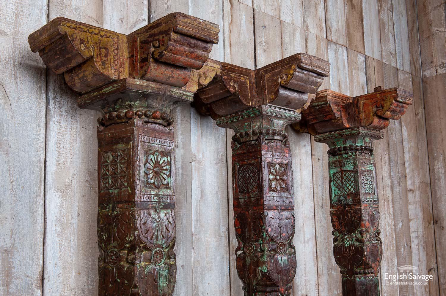 Imposing Reclaimed Teak Pillars with Capitals, 20th Century In Good Condition For Sale In London, GB