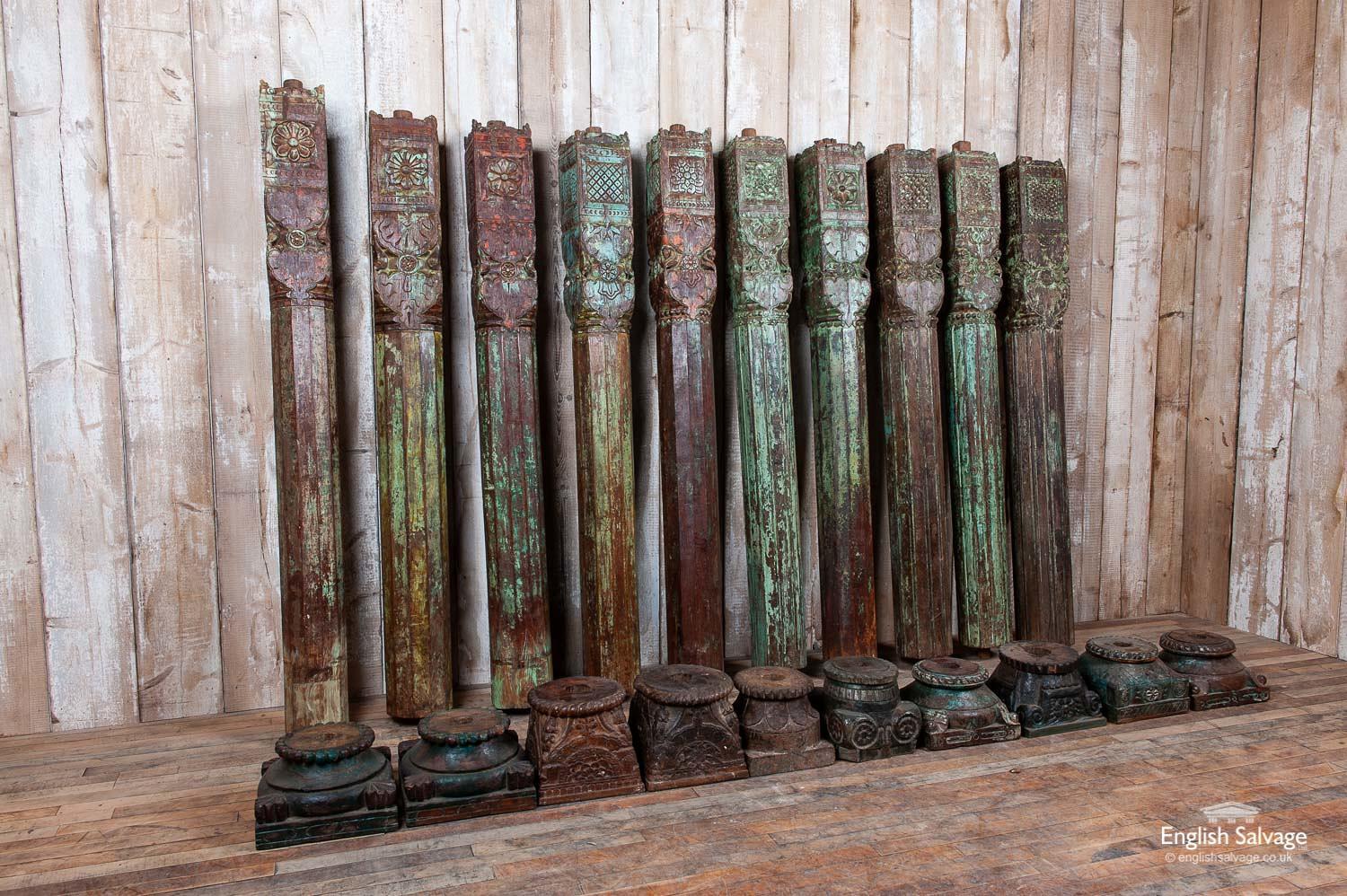 Imposing Reclaimed Teak Pillars with Capitals, 20th Century For Sale 1