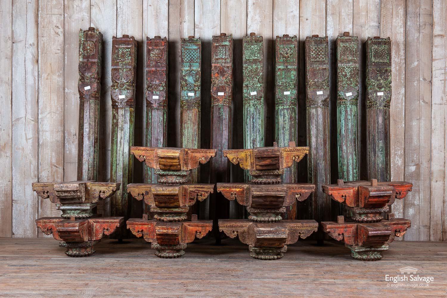 Imposing Reclaimed Teak Pillars with Capitals, 20th Century For Sale 2