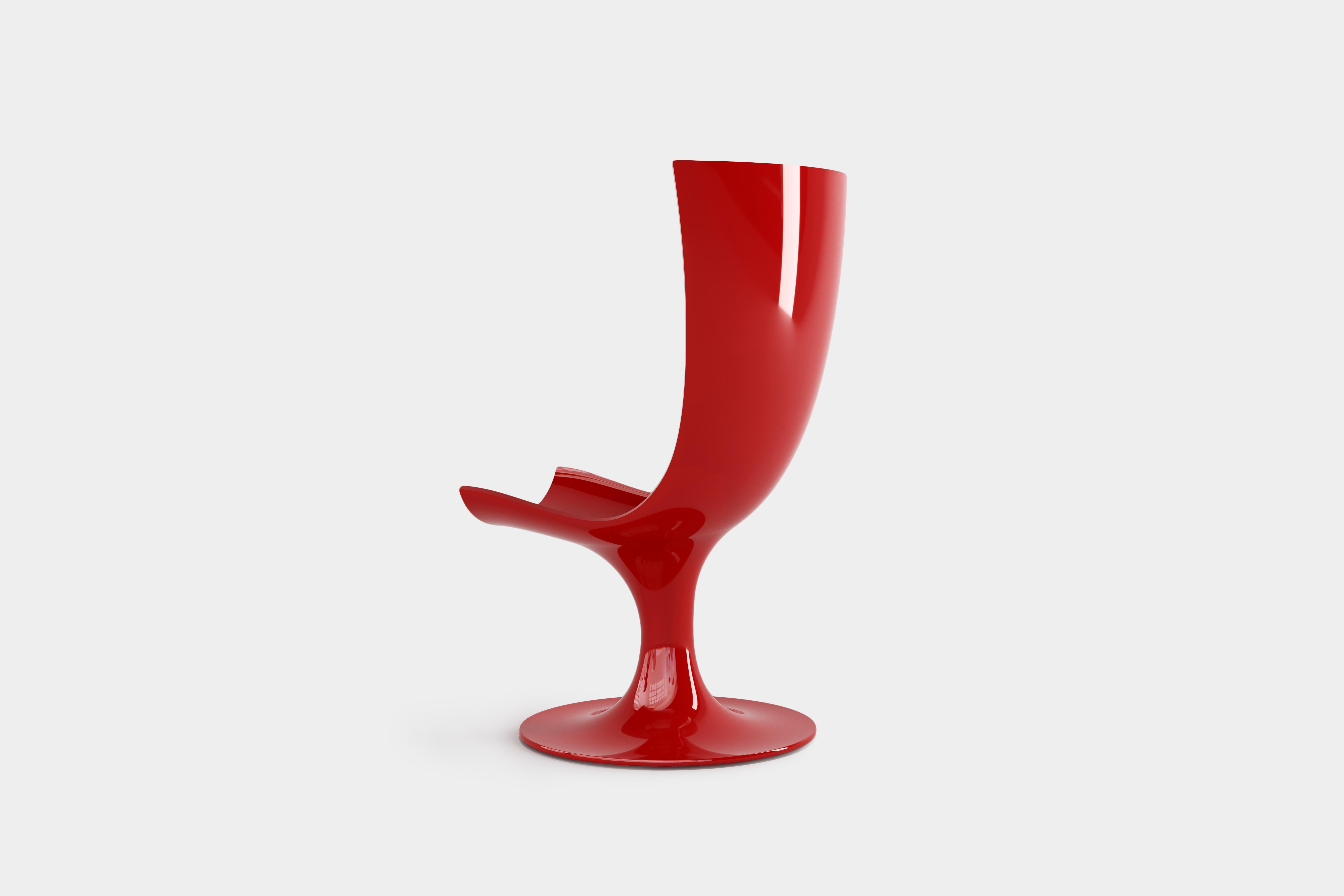 Polished Santos, Imposing Seat, Sculptural Chair in Red by Joel Escalona For Sale