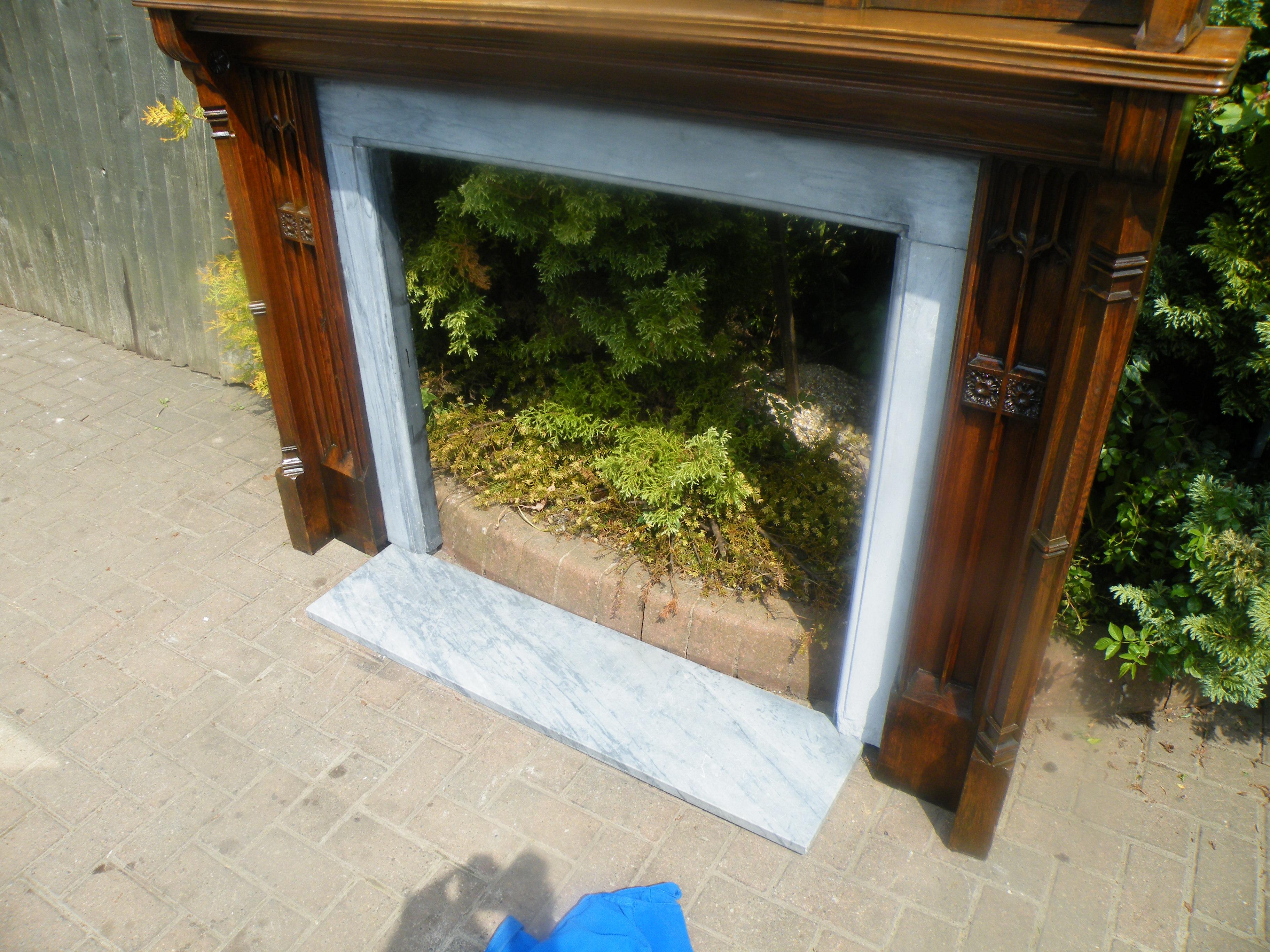 Imposing Reformed Gothic Oak Fireplace Mantel Surround 1870s with Mirror For Sale 10
