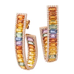 Imposing Studs Multi Sapphire Pink Gold 18K Earrings Diamond For Her