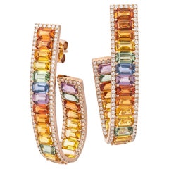 Boucles d'oreilles Imposantes Multi Saphir Or Rose 18K Boucles d'oreilles Diamant Pour Elle