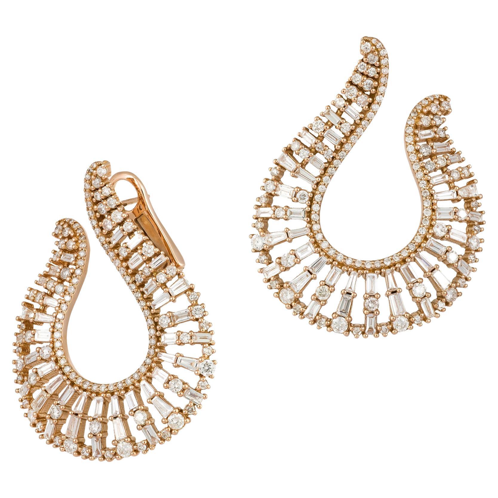 Boucles d'oreilles imposantes en or rose 18K avec diamants pour elle en vente