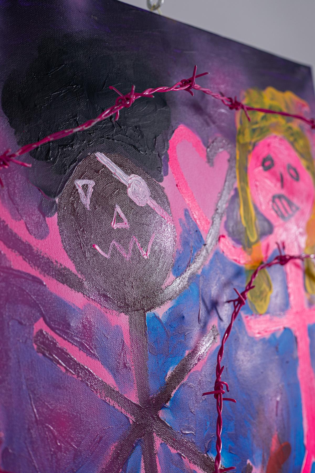 italien Peinture abstraite à l'acrylique sur toile « Impossible Love » de Bomberbax en vente