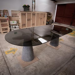 Impressa, Dining table made of Lava Stone, Solid Wood & Laminated Smoked Glass
