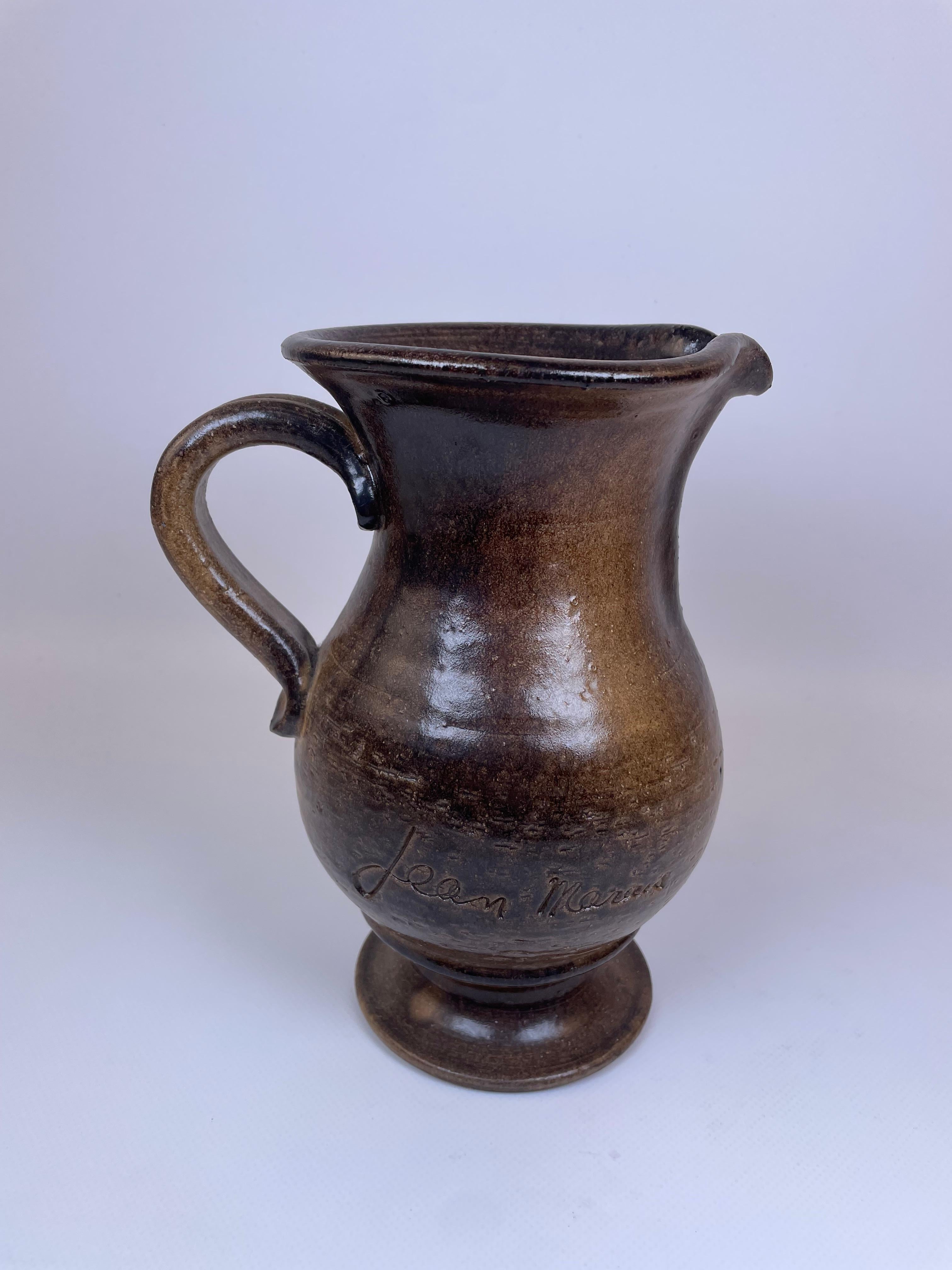 French Impression ceramic pitcher by Jean Marais, Vallauris For Sale