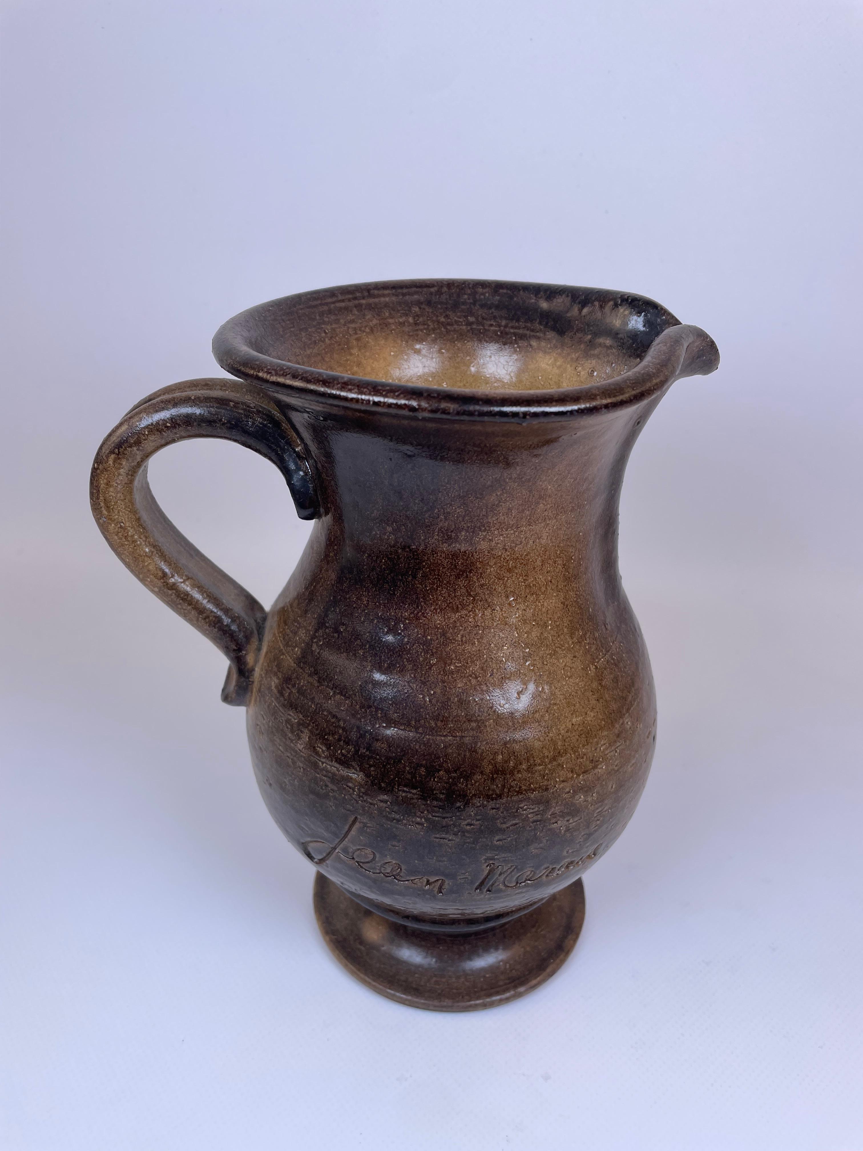 Impression ceramic pitcher by Jean Marais, Vallauris In Excellent Condition For Sale In NICE, FR