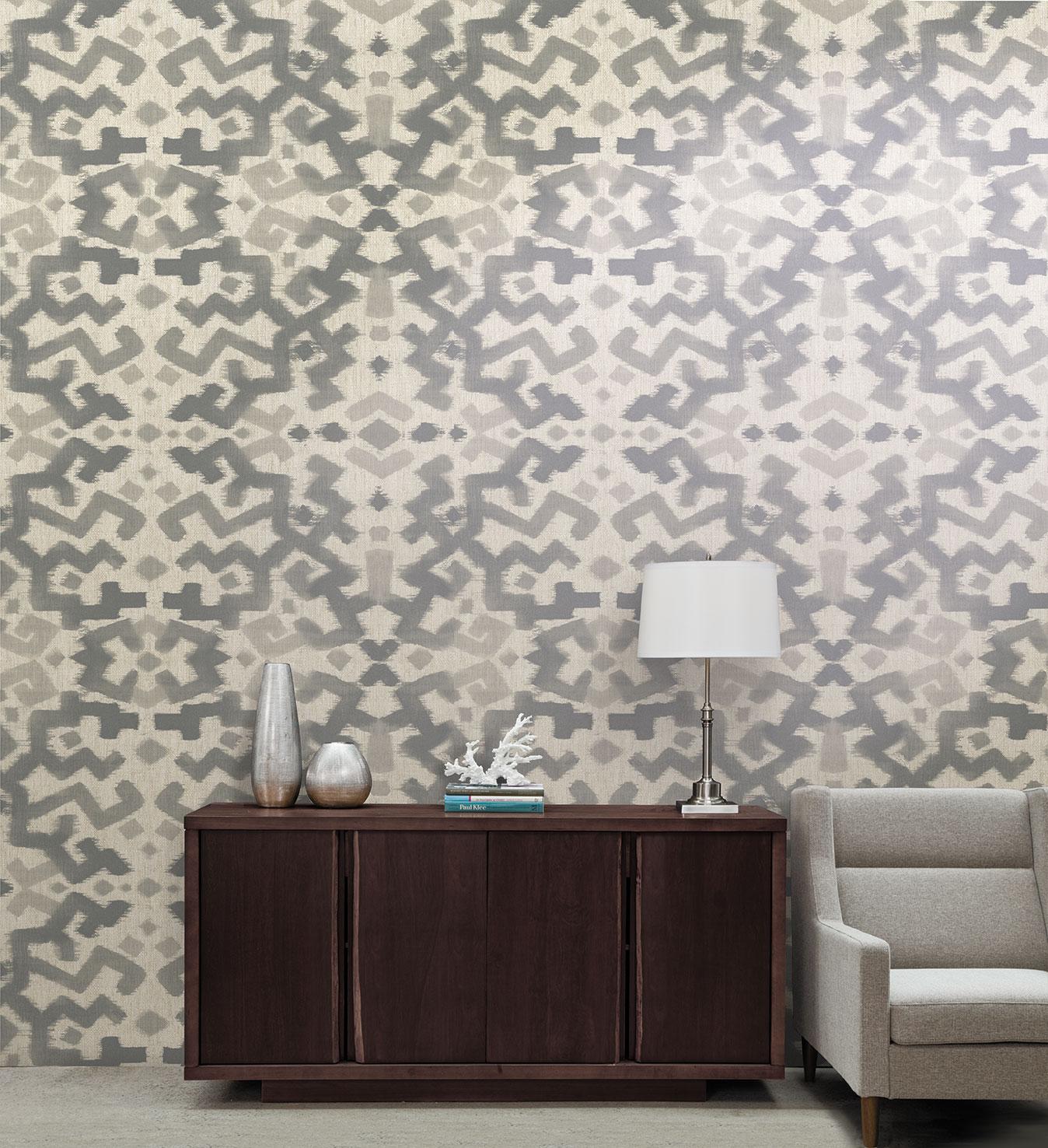 Impression De Terre Printed Wall-covering. This textured wall-covering is composed of linen mesh, on a non-woven paper back, digitally printed with tonal geometric pattern.

Maison Nurita carries an exclusive range of natural paper-backed