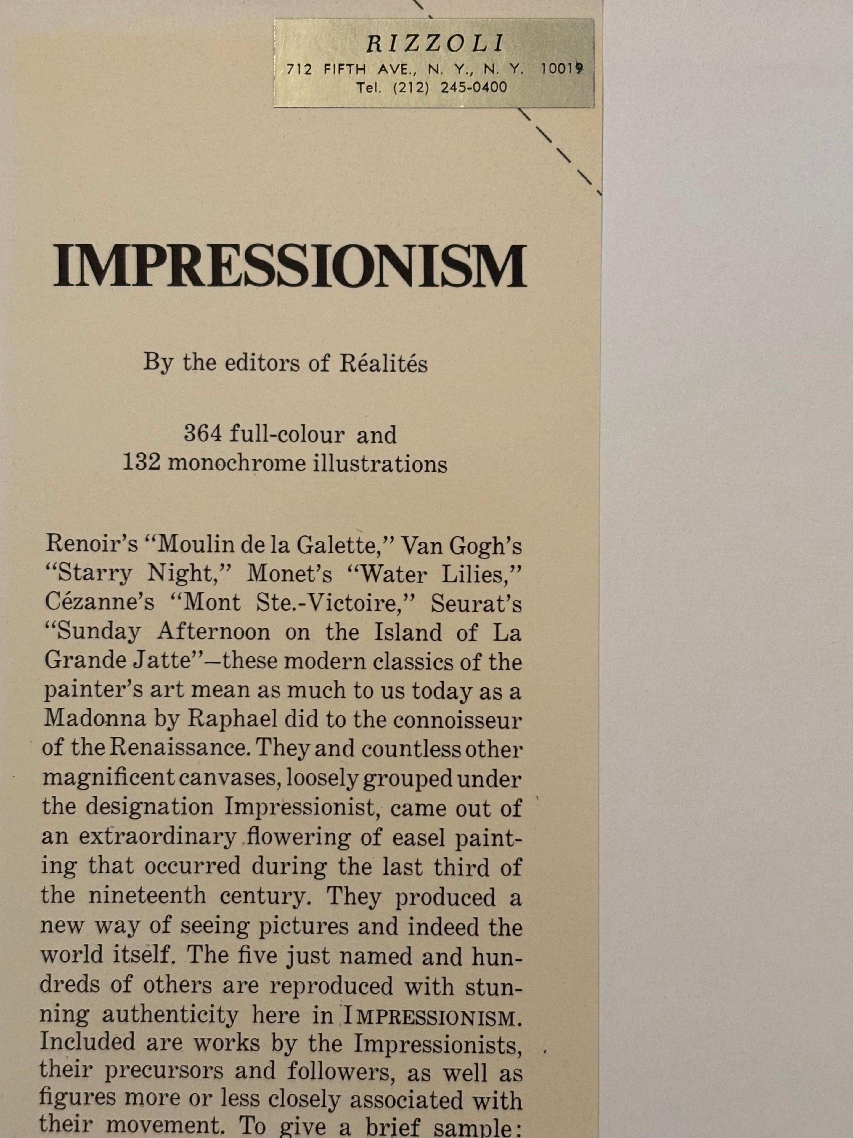 Impressionism, hardcover book with dustjacket. Published in 1973 by Chartwell Books Inc. Printed in Italy. Illustrated, 320 pages.
