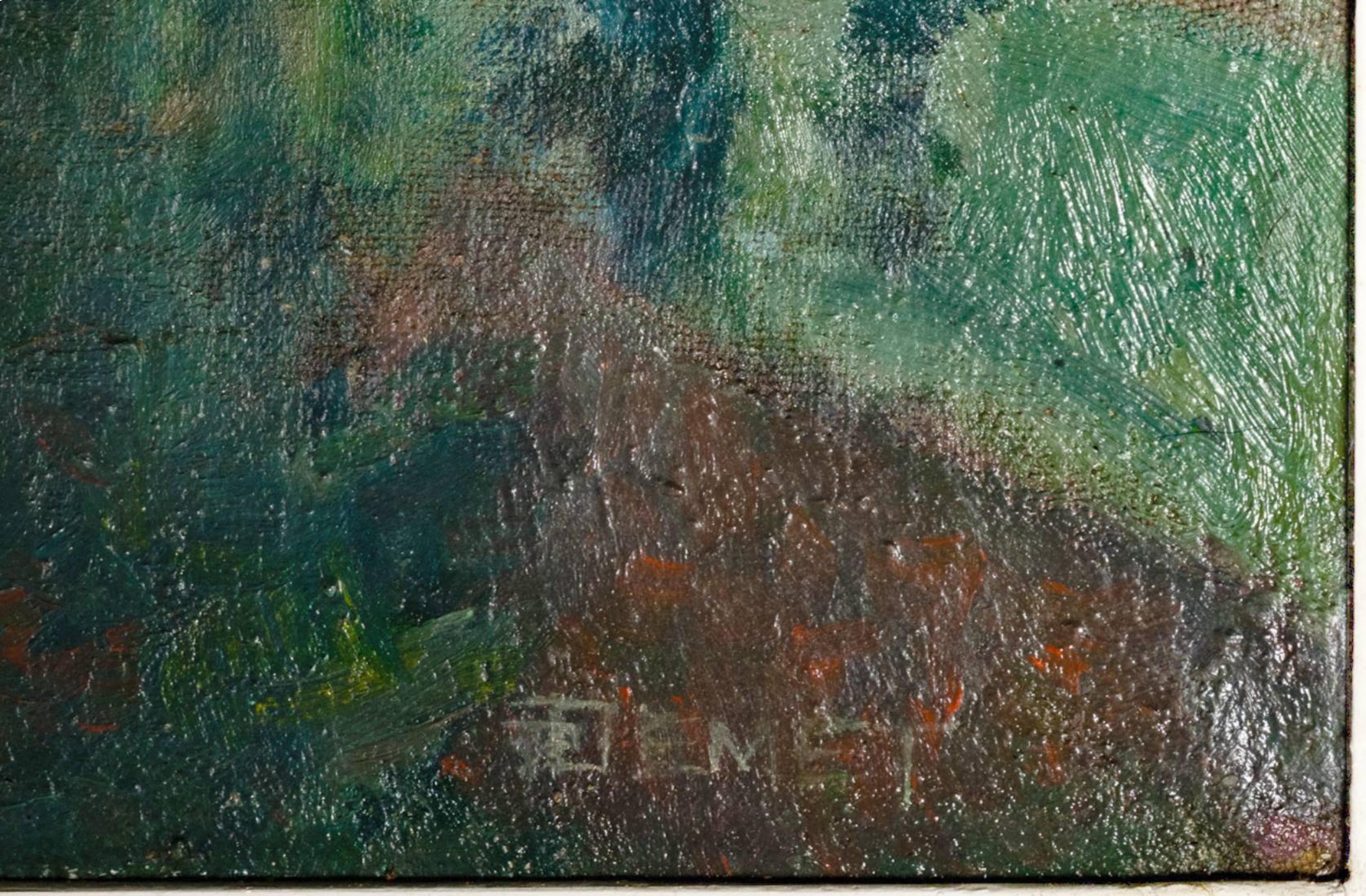 Peinture impressionniste de paysage français, Pierre Demet, années 1940, cadre blanc cassé en vente 5