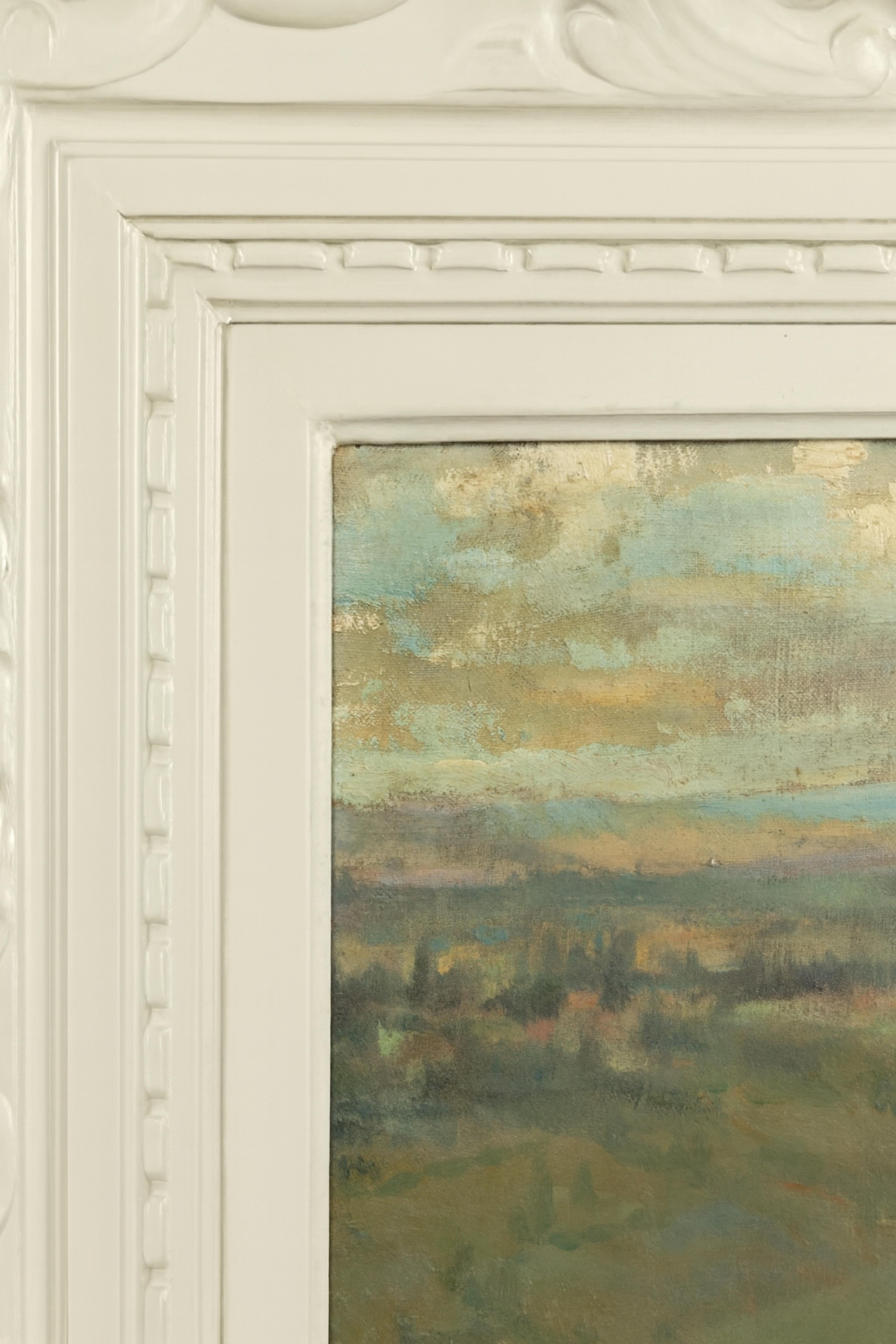 20ième siècle Peinture impressionniste de paysage français, Pierre Demet, années 1940, cadre blanc cassé en vente