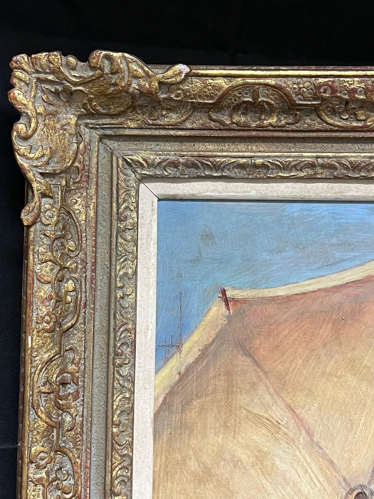 Porträt einer eleganten Dame unter Sonnenschirm, der Strand in der Ferne
Englische Schule, Impressionist
signiertes Öl auf Karton, gerahmt
gerahmt: 32 x 27 Zoll
Brett: 24 x 20 Zoll
Provenienz: Privatsammlung, England
Zustand: sehr guter und gesunder
