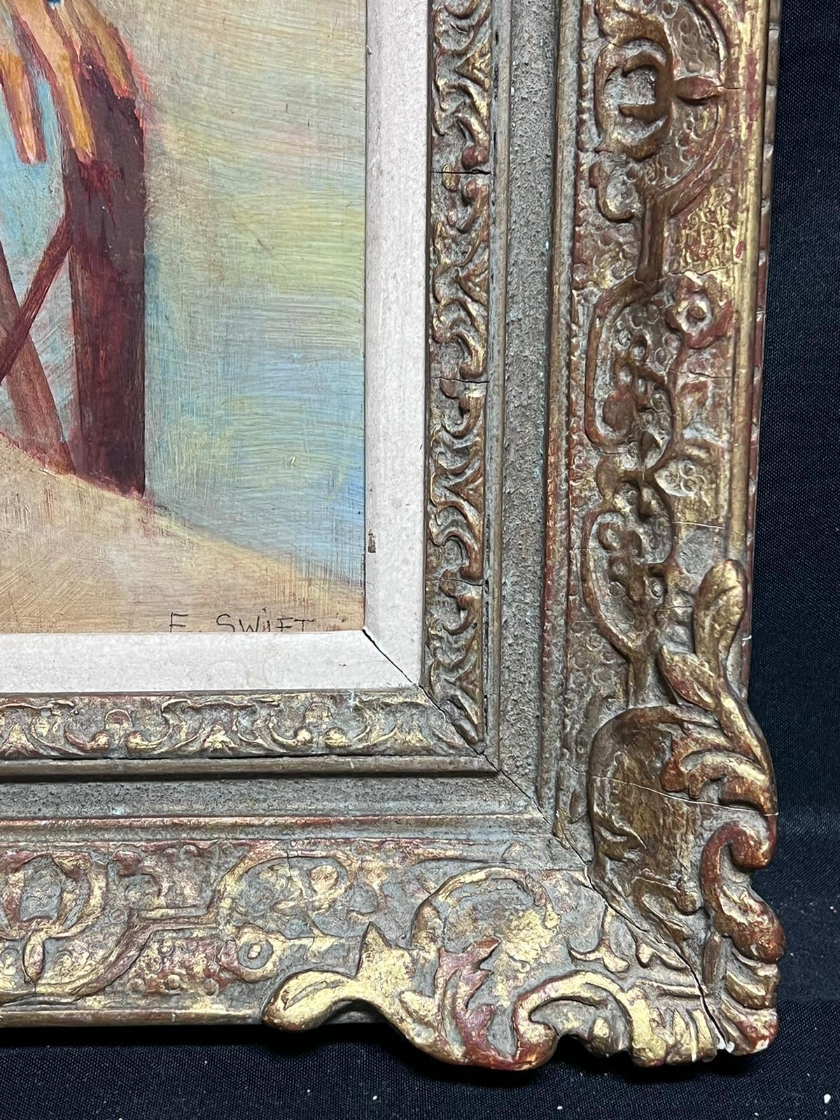 Großes signiertes impressionistisches Ölgemälde einer eleganten Dame am Strand, signiert im Angebot 1