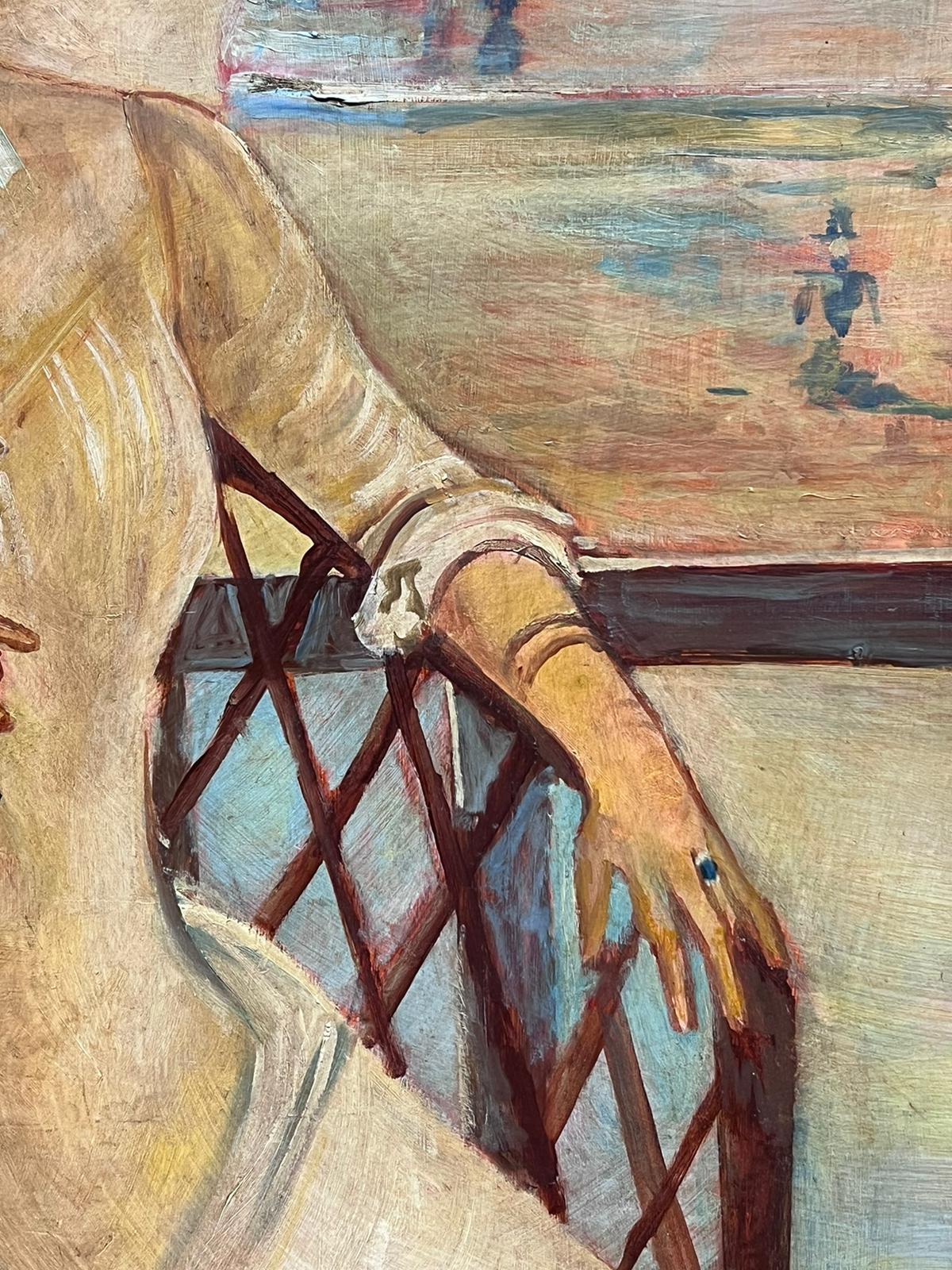 Großes signiertes impressionistisches Ölgemälde einer eleganten Dame am Strand, signiert im Angebot 3