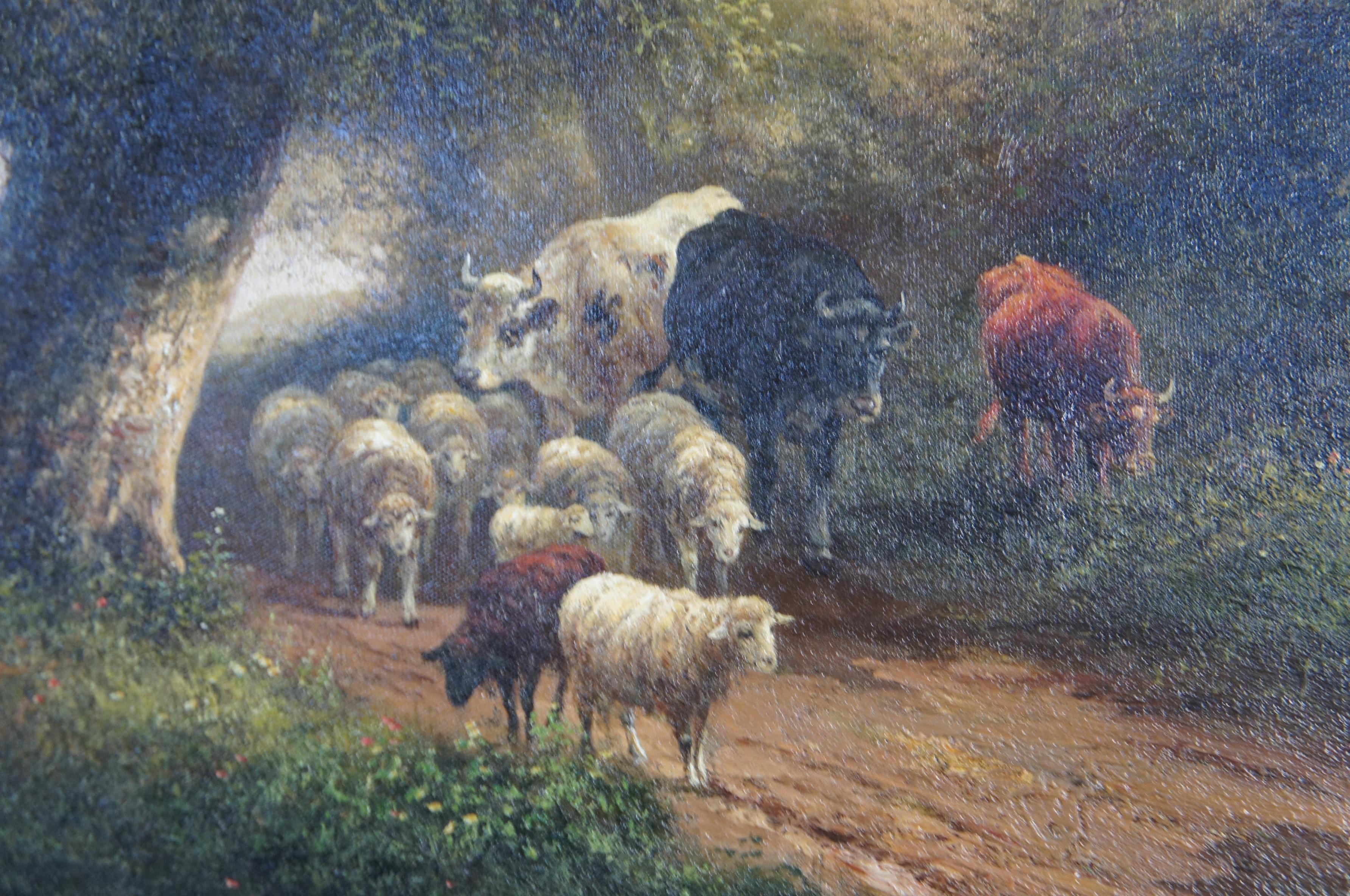 Canvas Impressionist Baroque Oil Painting Country Pasture Landscape Sheep Cows