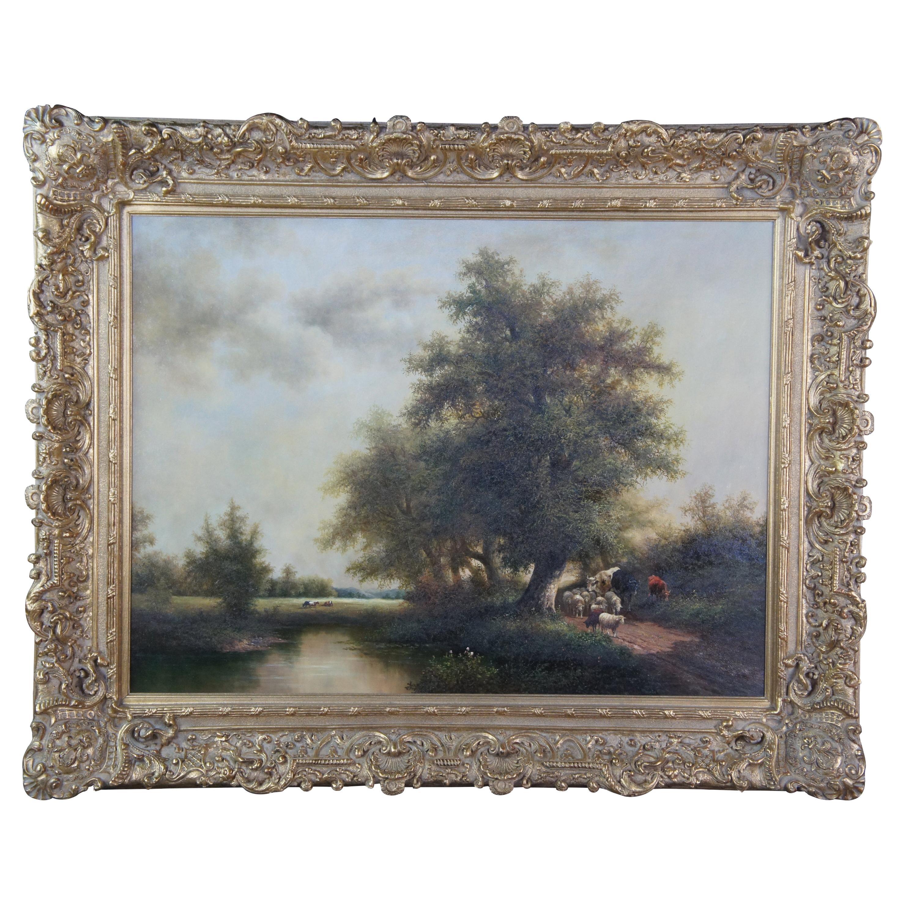 Impressionist Baroque Oil Painting Country Pasture Landscape Sheep Cows