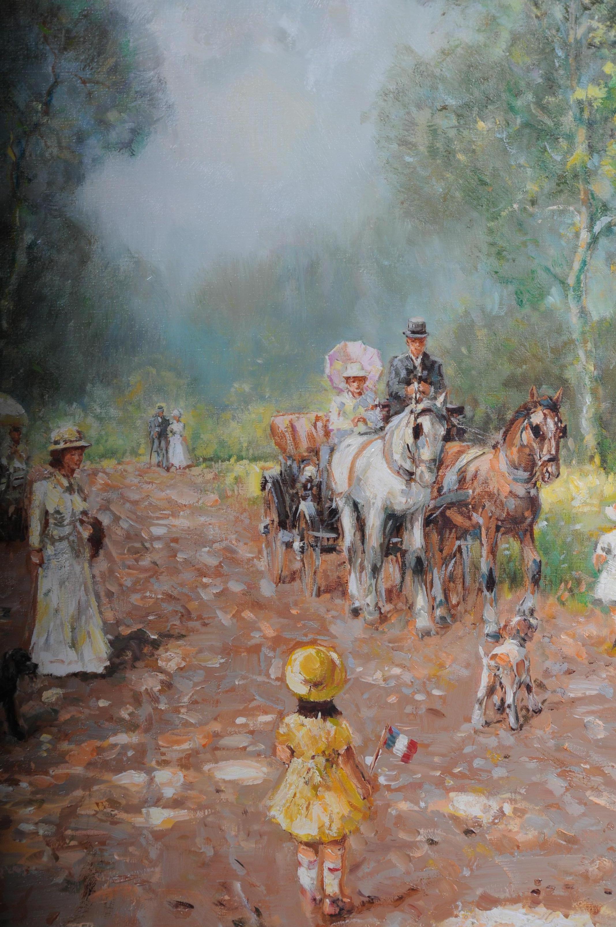 Canvas Impressionist Café Landscape France, 20th Century For Sale