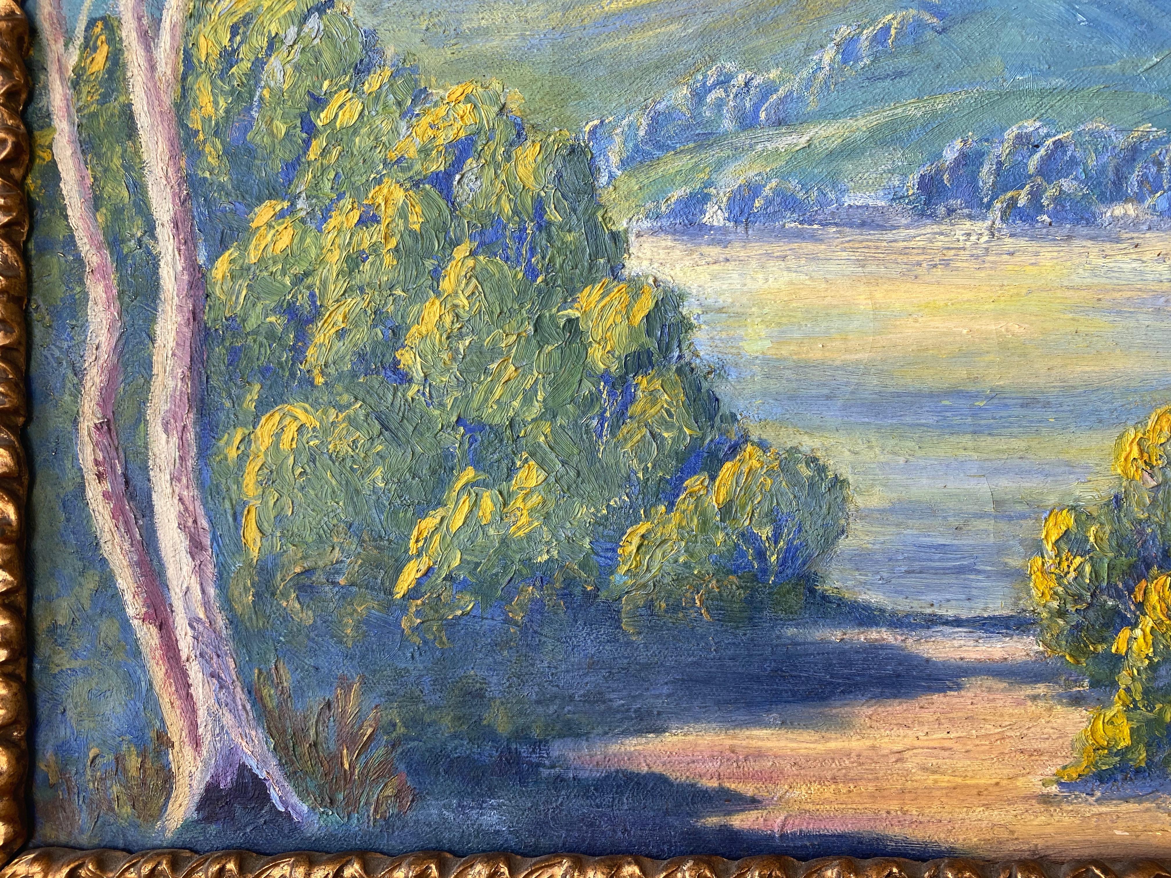 California Plein Air Impressionist Oil Painting in Baroque Frame, Early 20th C. In Good Condition In San Francisco, CA