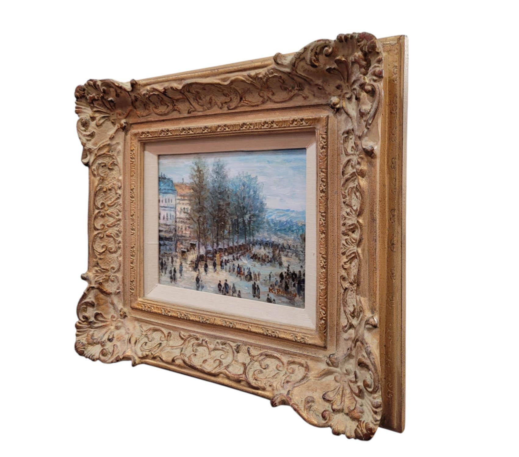 Paisaje urbano impresionista  Pintura al óleo de K. Razin Pintado a mano en venta