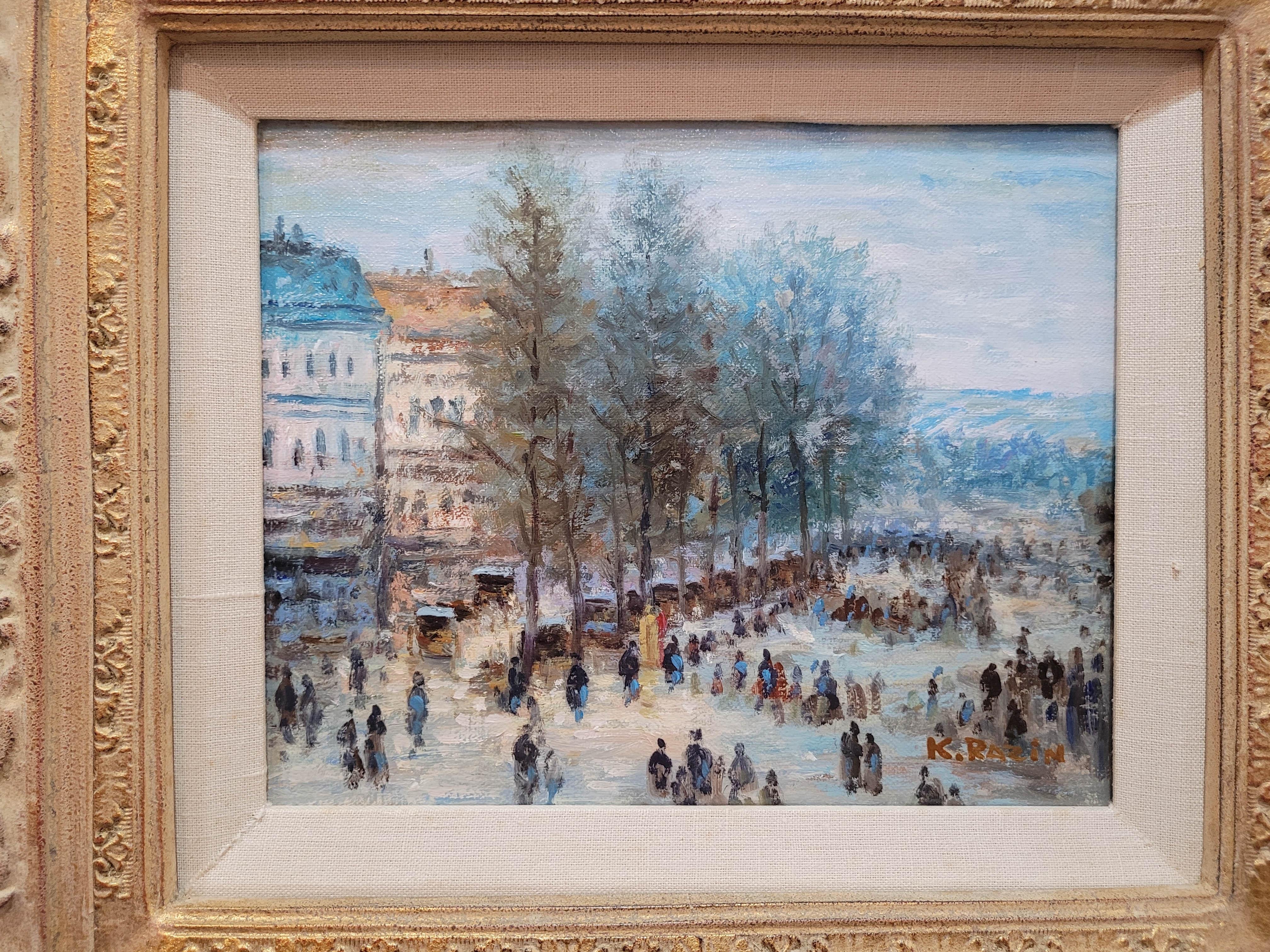 Paisaje urbano impresionista  Pintura al óleo de K. Razin finales del siglo XX en venta