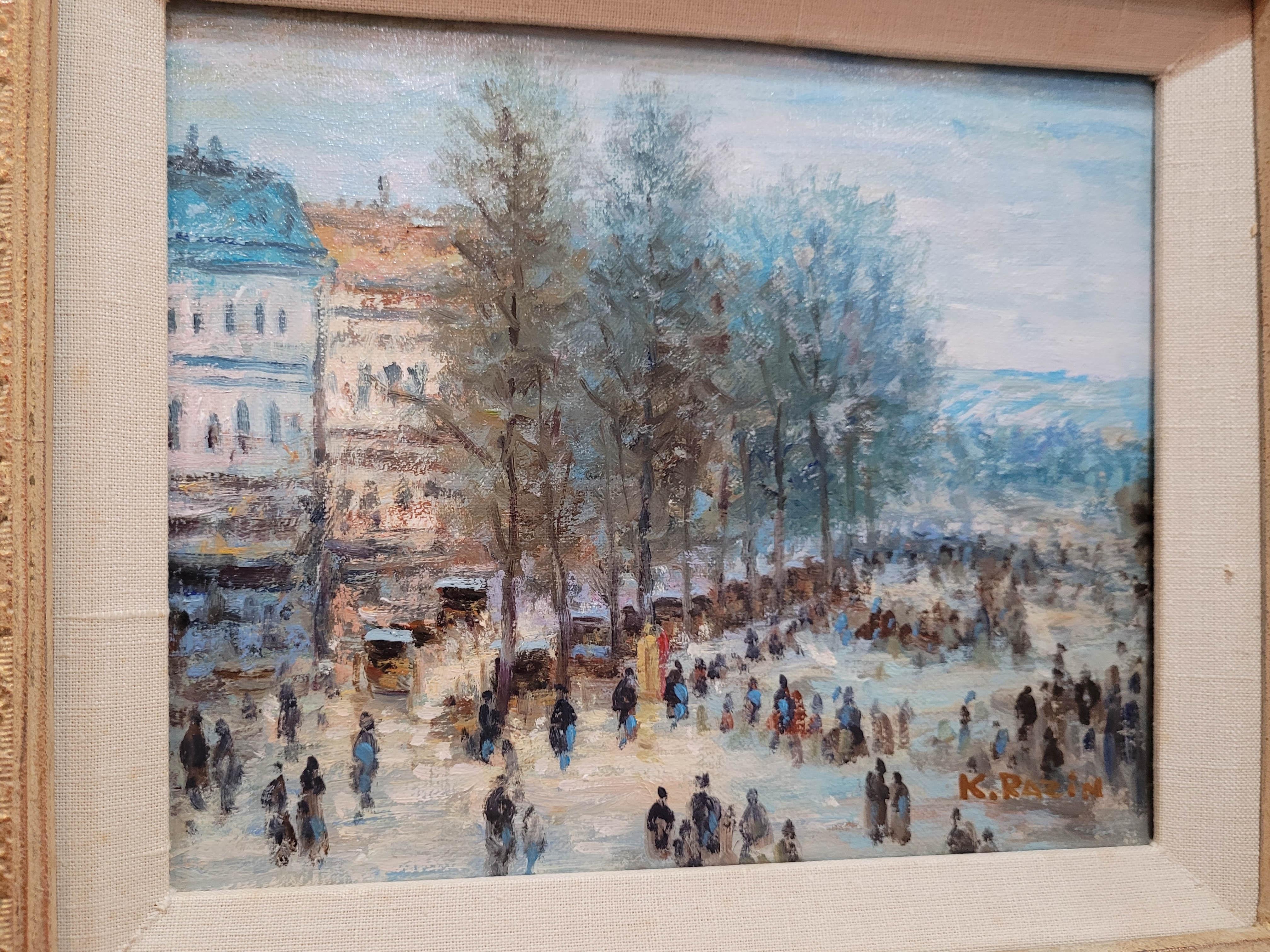 Paisaje urbano impresionista  Pintura al óleo de K. Razin Lienzo en venta