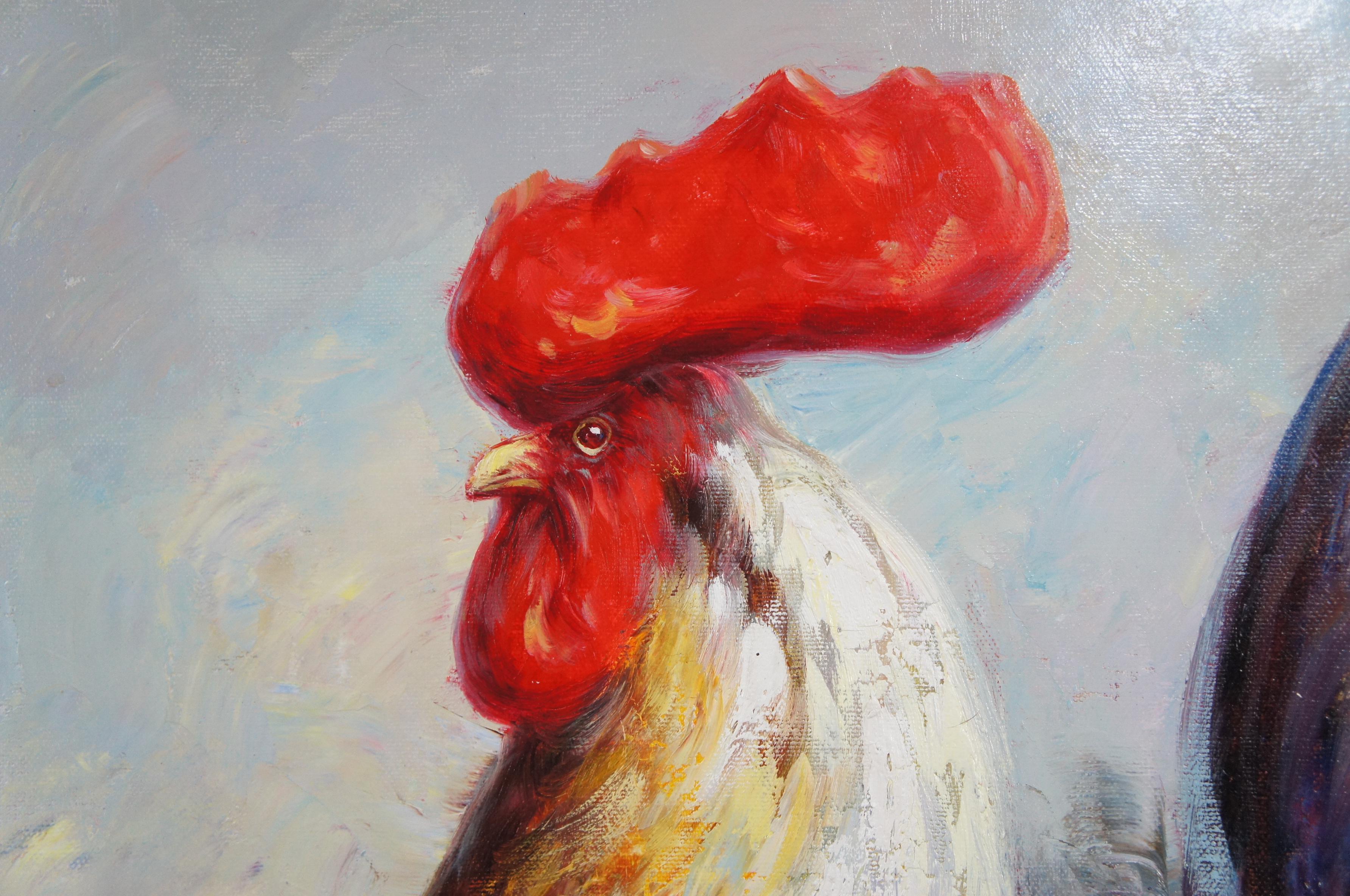 Impressionist Country Farmhouse Rooster Portrait Oil Painting on Canvas For Sale 3