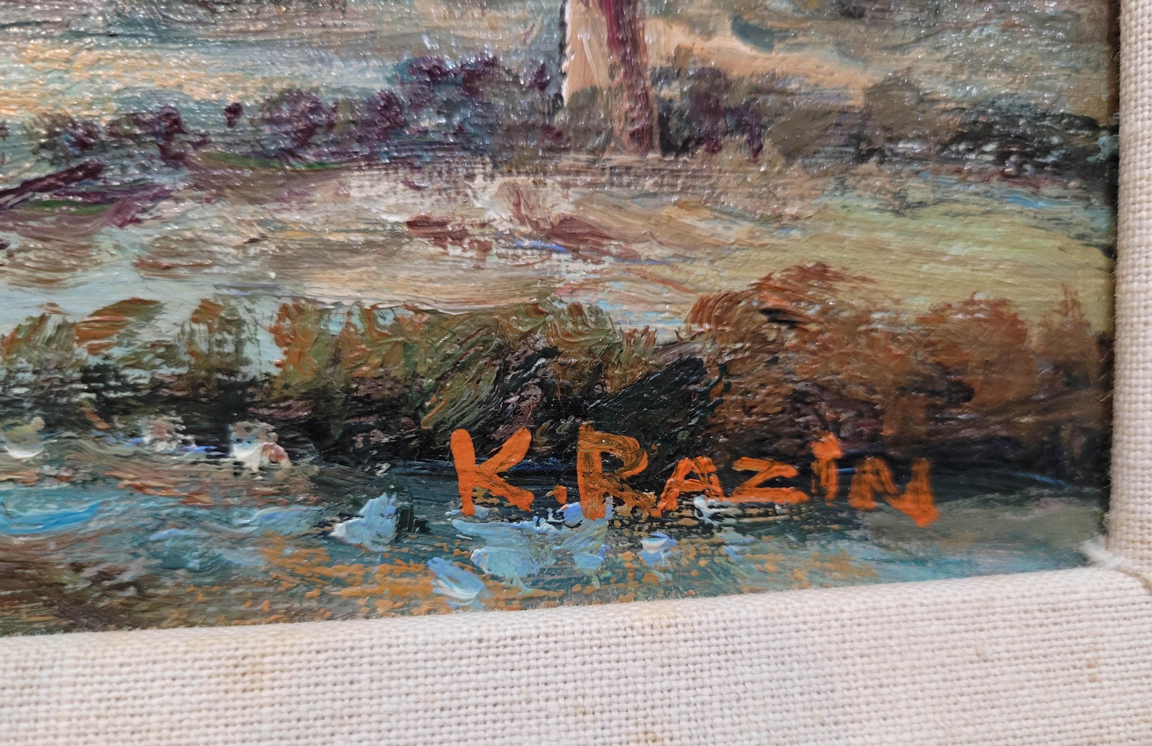 Impressionistisches Landschaftsbild Ölgemälde von K. Razin im Angebot 1