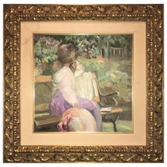 Retro Impressionist Decorative Water Color in a Fine Gilt Frame Signed