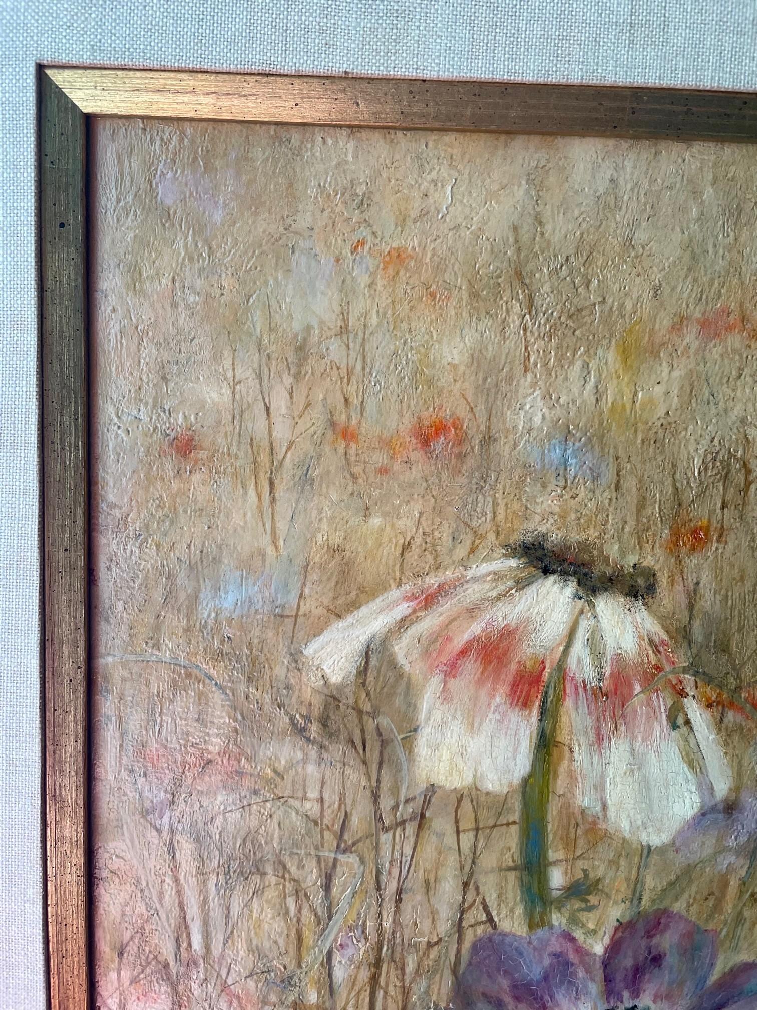 Impressionist Flower Still Life Painting New Hope School.

Beautiful Poppy flower still life painting in oil on masonite. It is a representation of the Pennsylvania Impressionist Movement from the circle of Mary Elizabeth Price. The mid-century