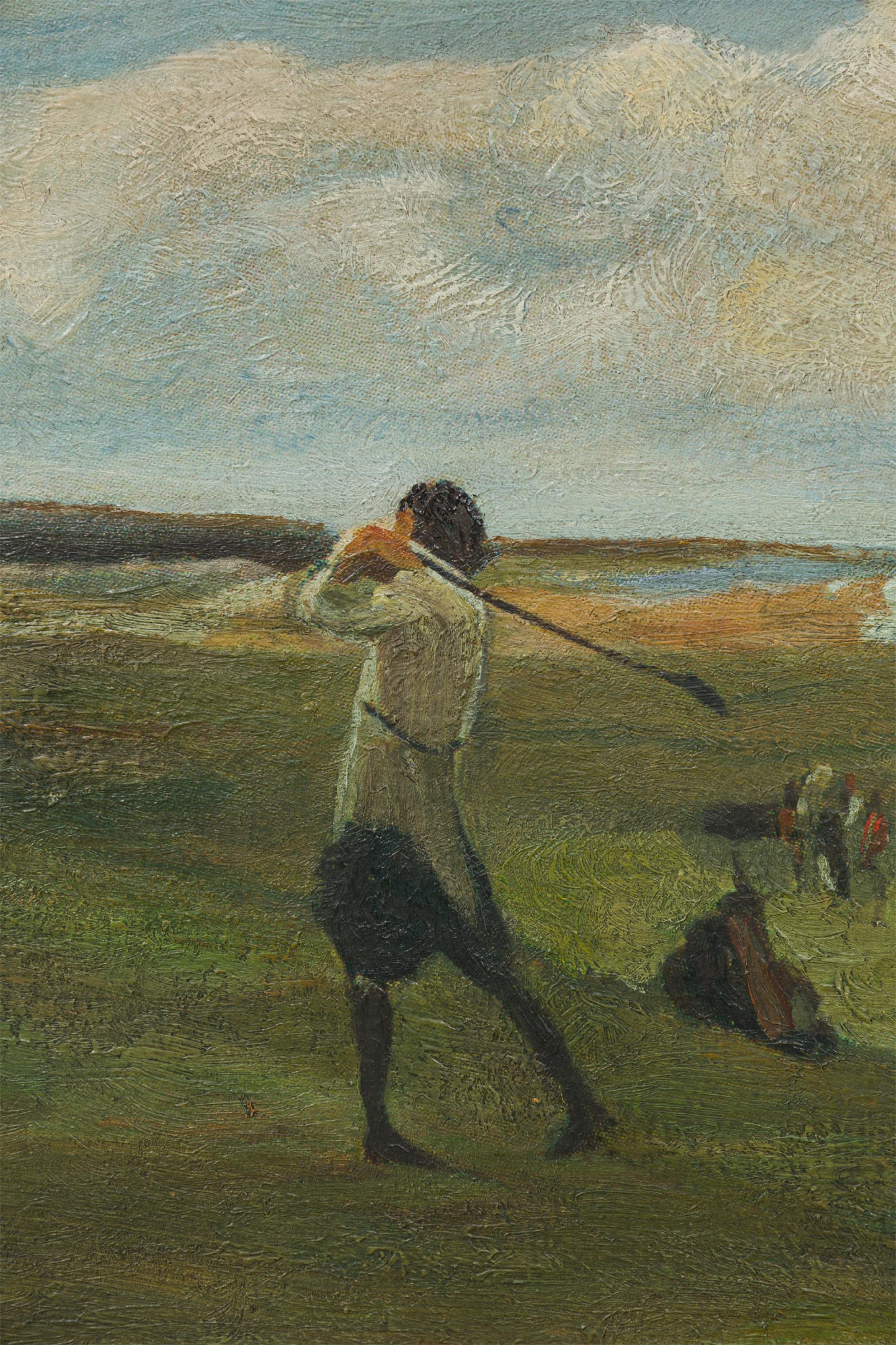 Pintura impresionista de un golfista Estadounidense en venta