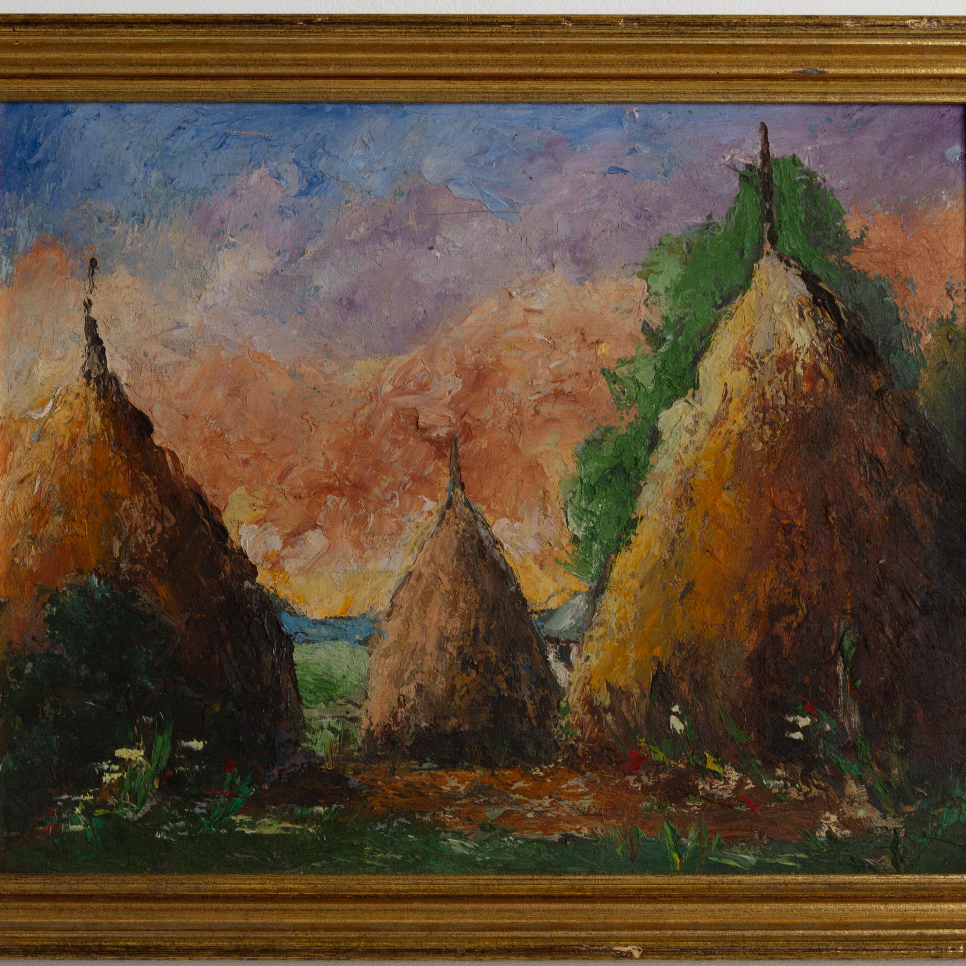 In good condition
From a private collection
Free international shipping
Impressionist Haystacks Landscape Belgian Oil Painting 19th Century 
