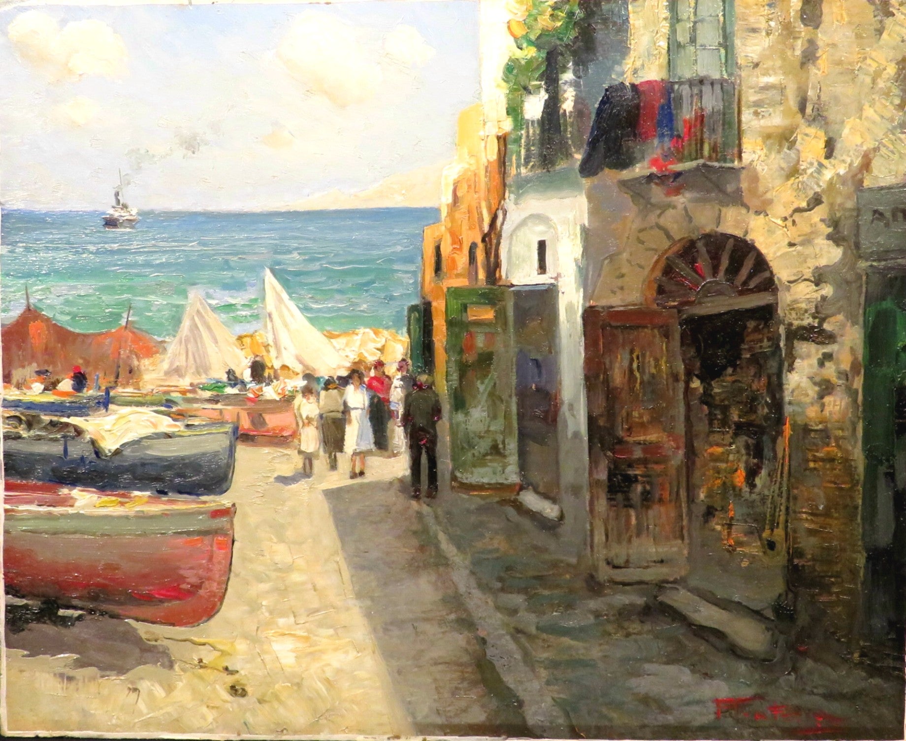 Impressionist Italian Coastal Harbour View of Capri, Paolo Pratella (1892-1980)