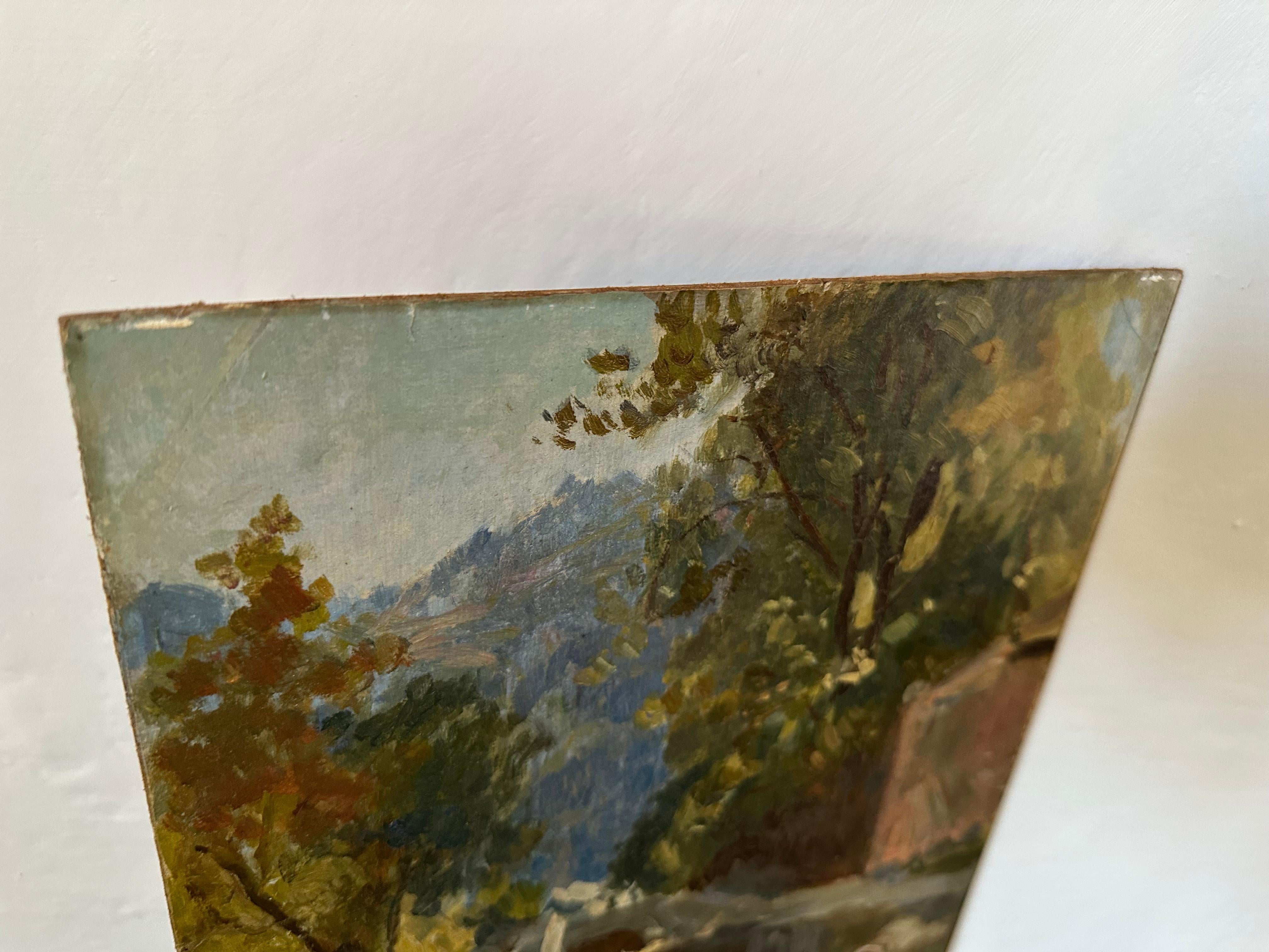 Paesaggio italiano impressionista dipinto a olio, circa 1900 in vendita 2