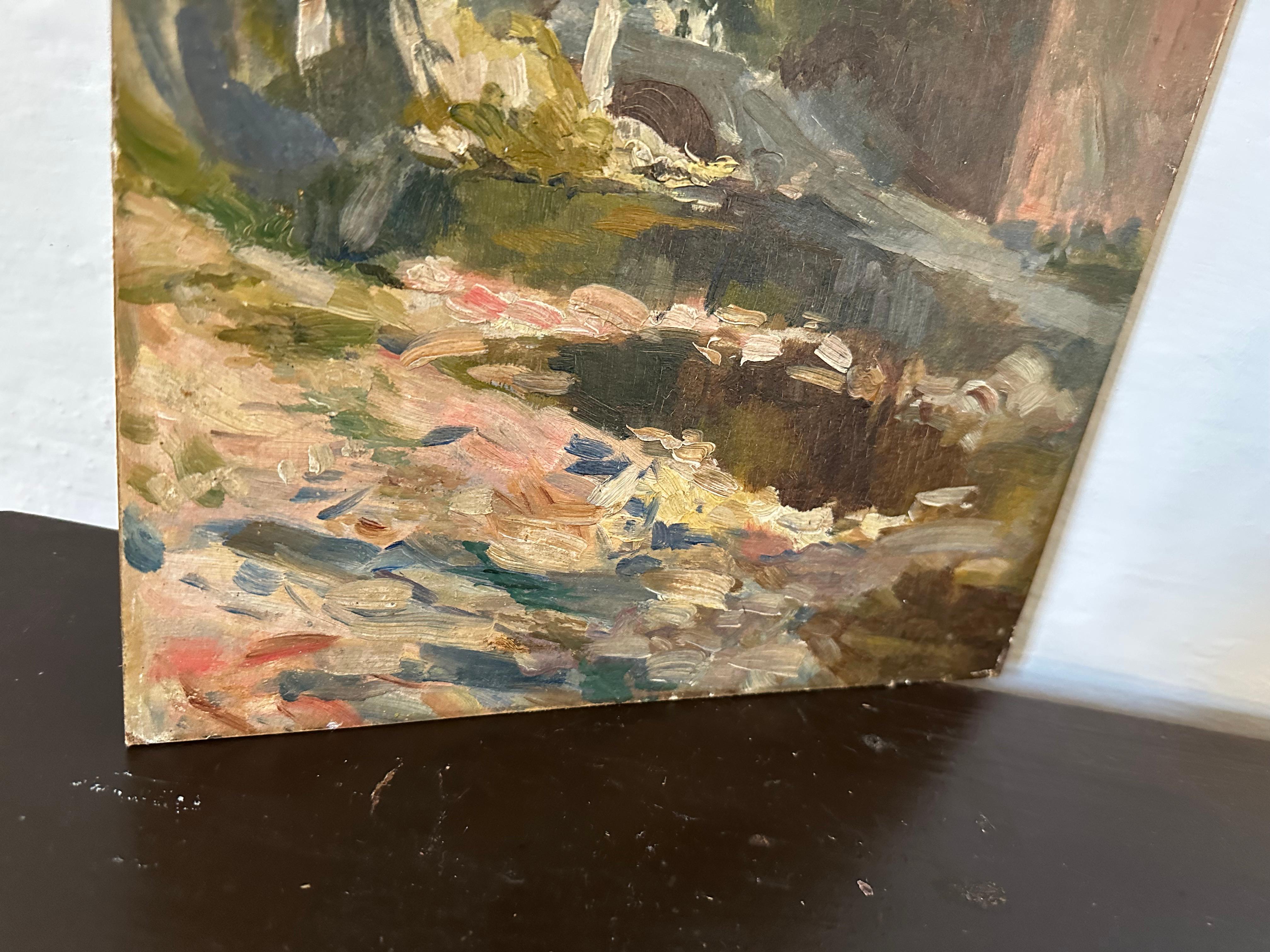 Paesaggio italiano impressionista dipinto a olio, circa 1900 in vendita 3