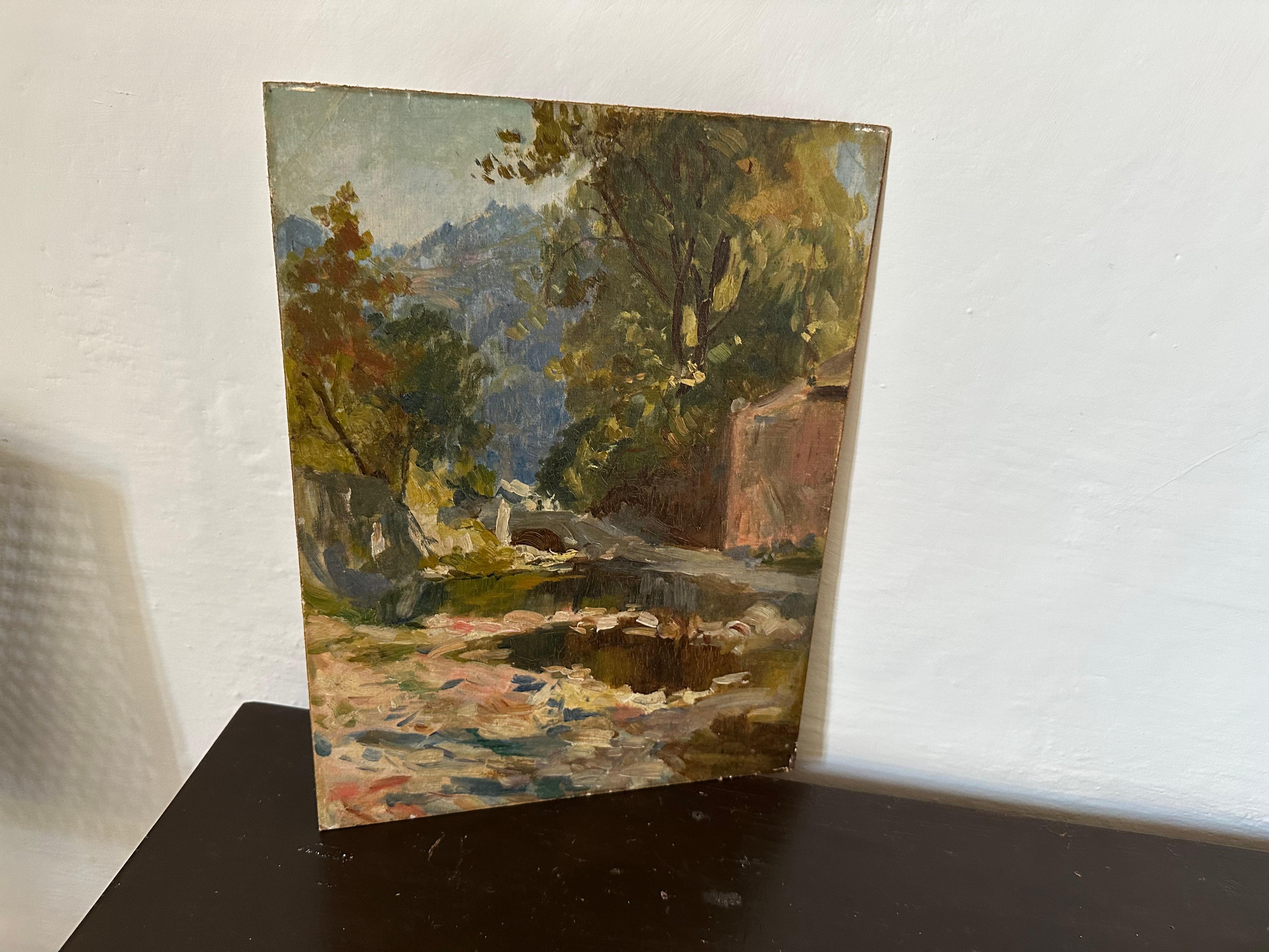 Paesaggio italiano impressionista dipinto a olio, circa 1900 in vendita 4