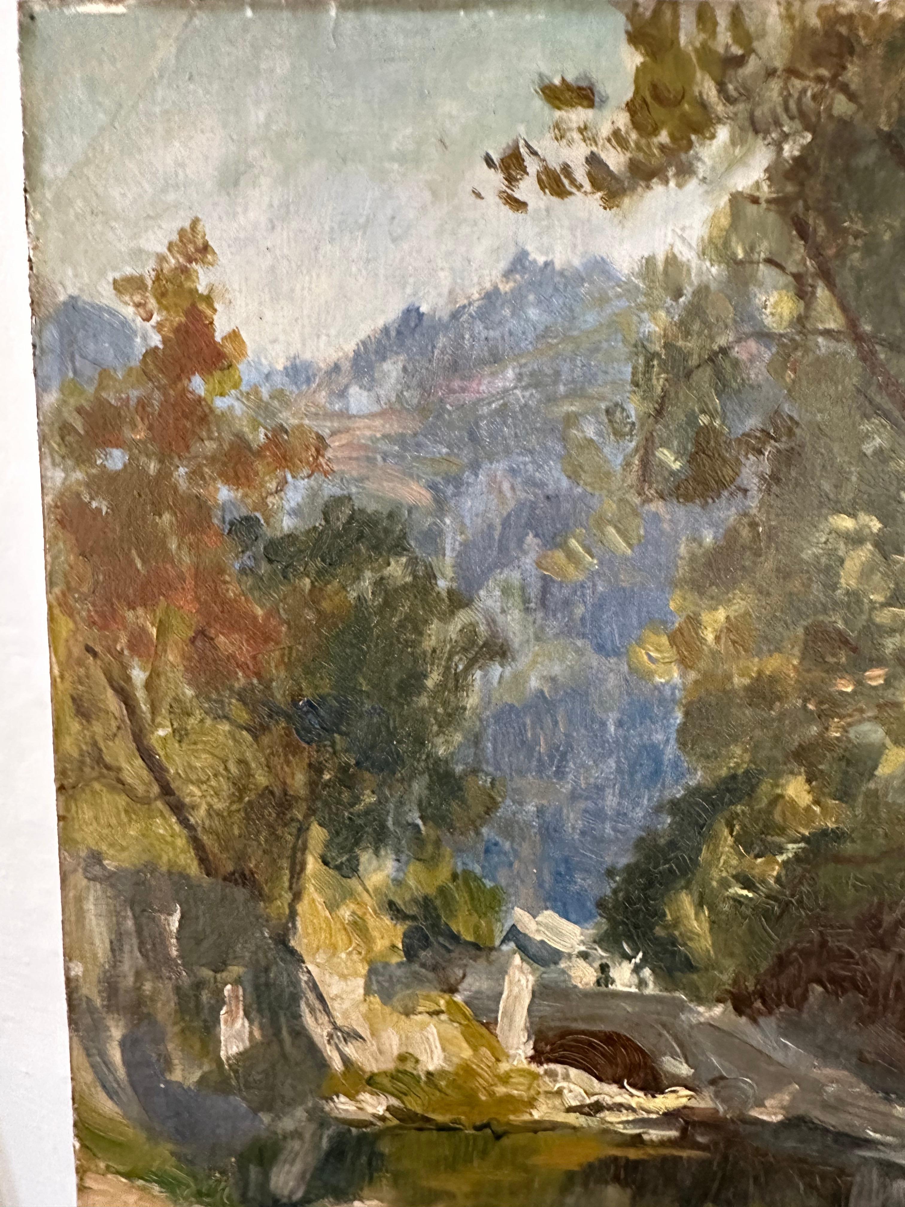 Impressionistisches italienisches Landschafts-Ölgemälde, um 1900 (Handbemalt) im Angebot