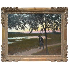 Paesaggio impressionista dell'artista ungherese Barkasz Lajos dei primi del '900